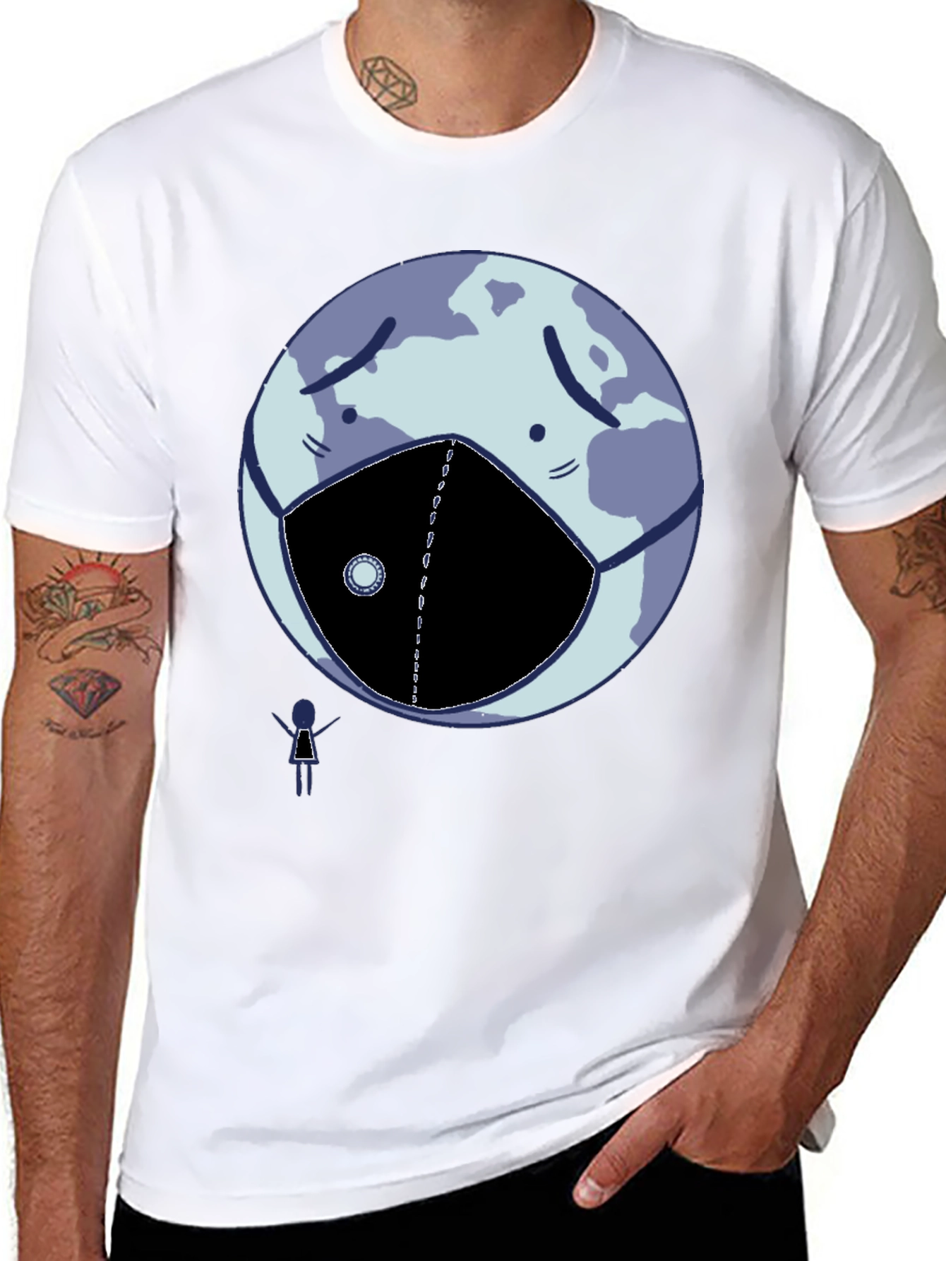 Earth Wearing Mask Graphic Tee - Black Cotton
