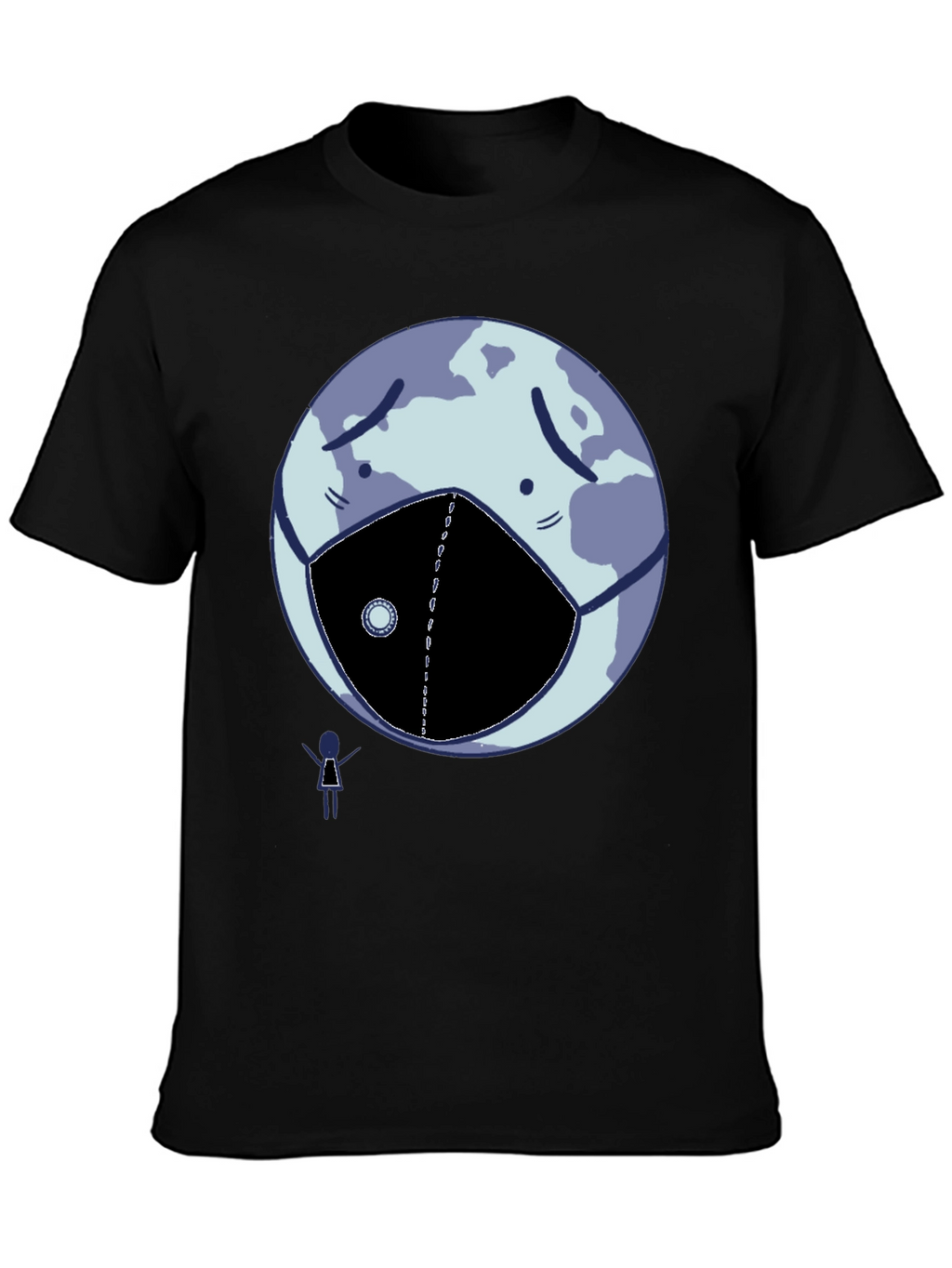 Earth Wearing Mask Graphic Tee - Black Cotton