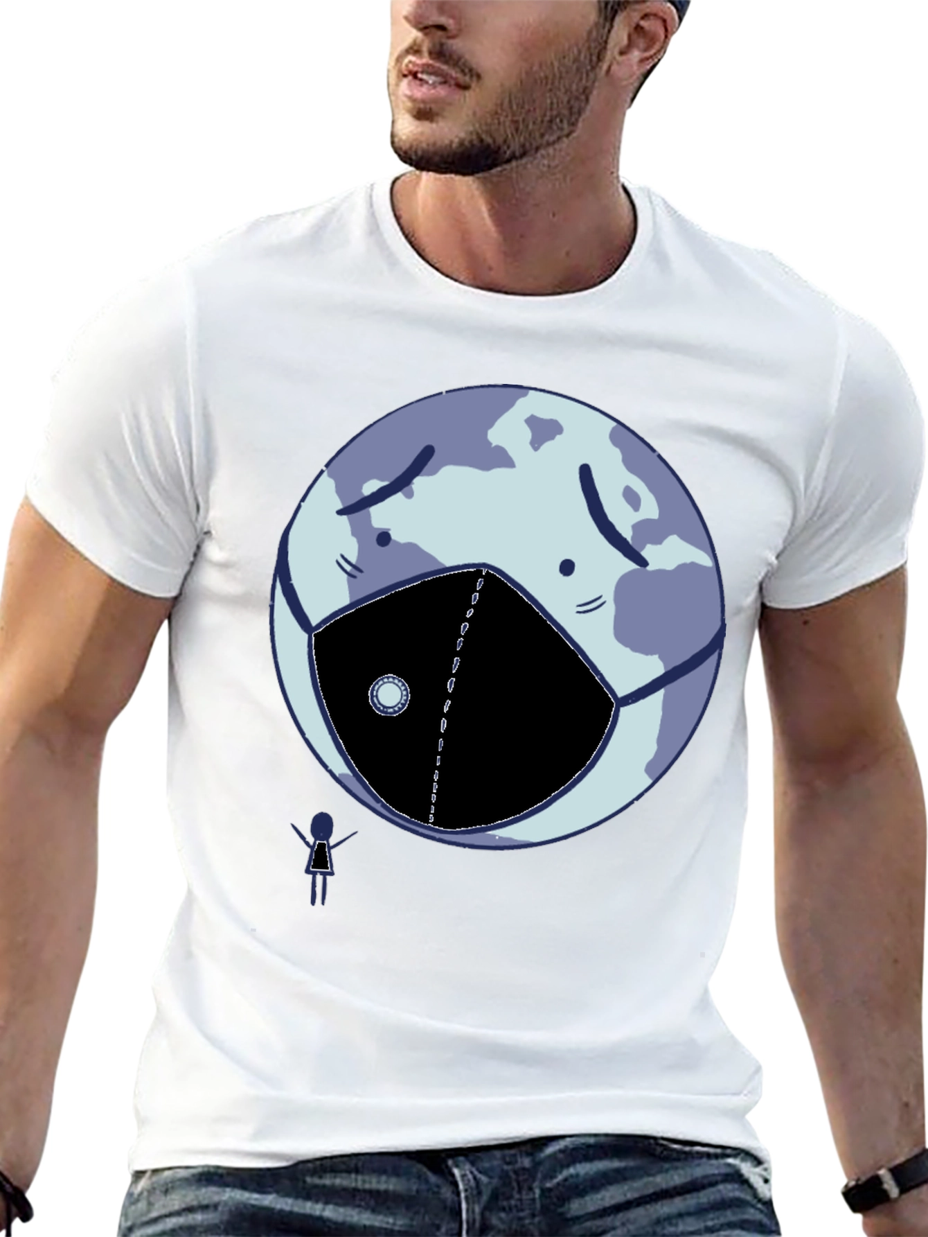 Earth Wearing Mask Graphic Tee - Black Cotton