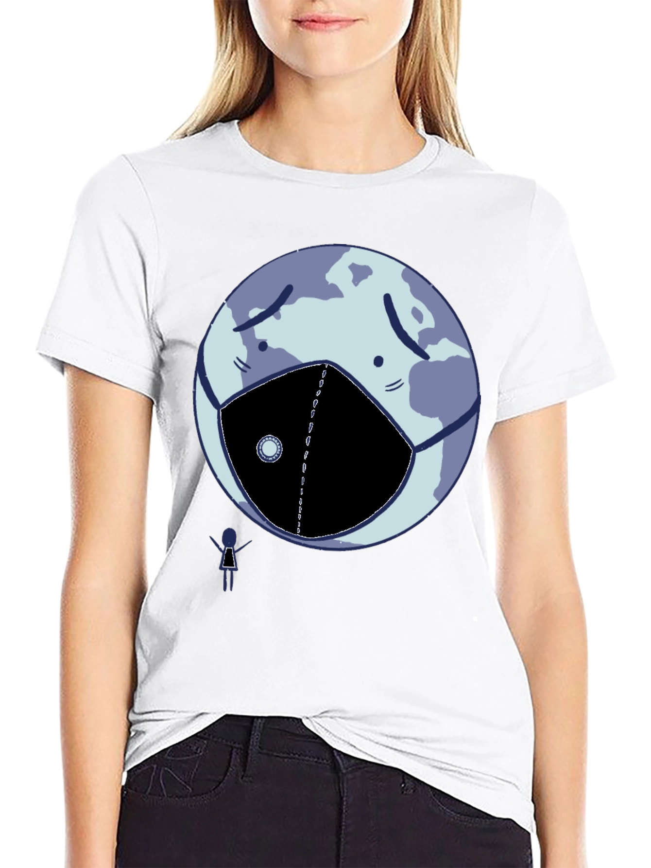 Earth Wearing Mask Graphic Tee - Black Cotton