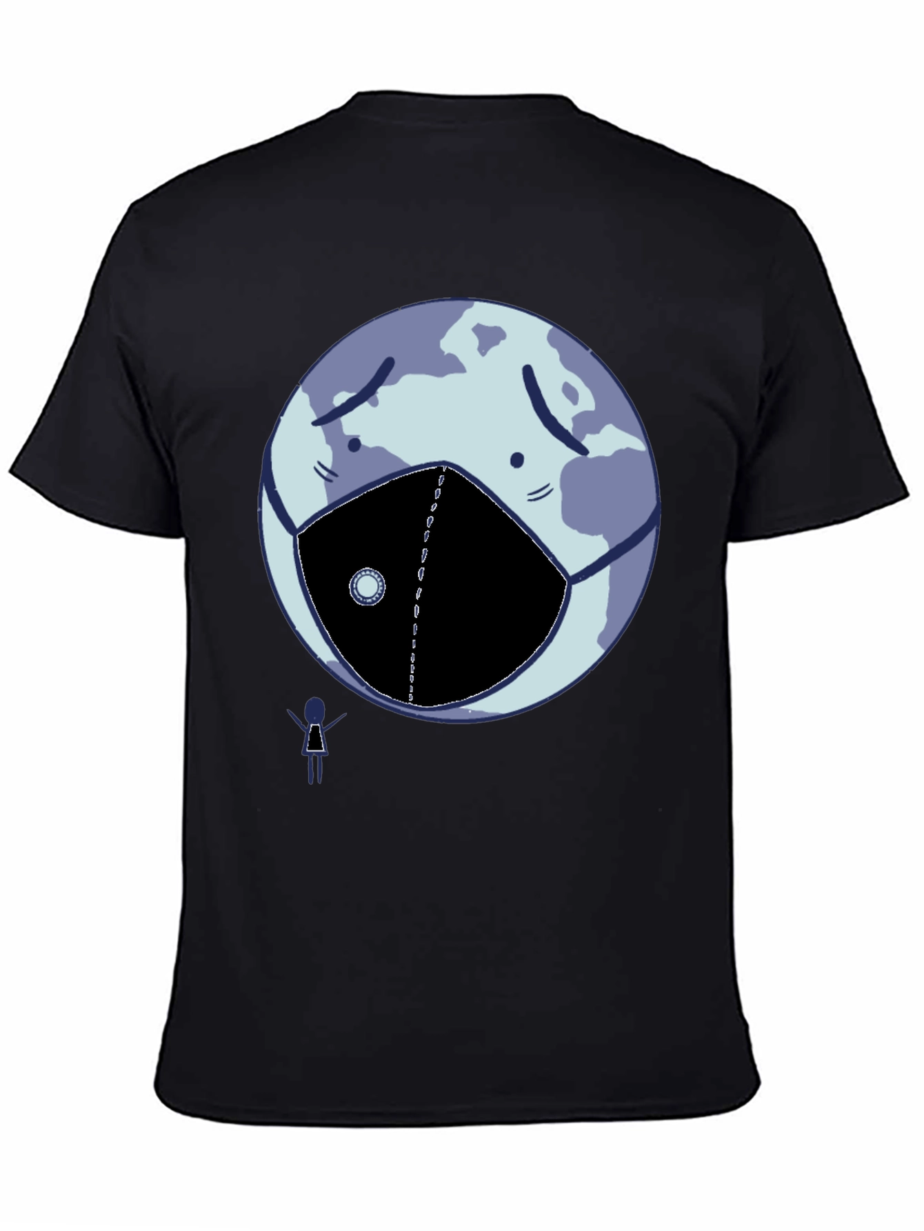 Earth Wearing Mask Graphic Tee - Black Cotton