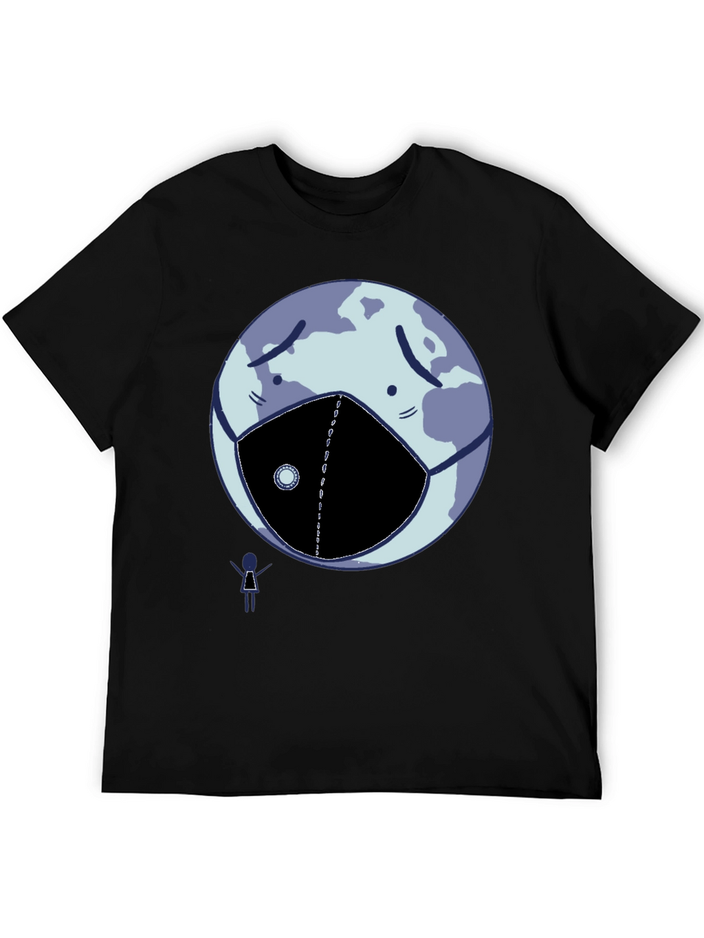 Earth Wearing Mask Graphic Tee - Black Cotton