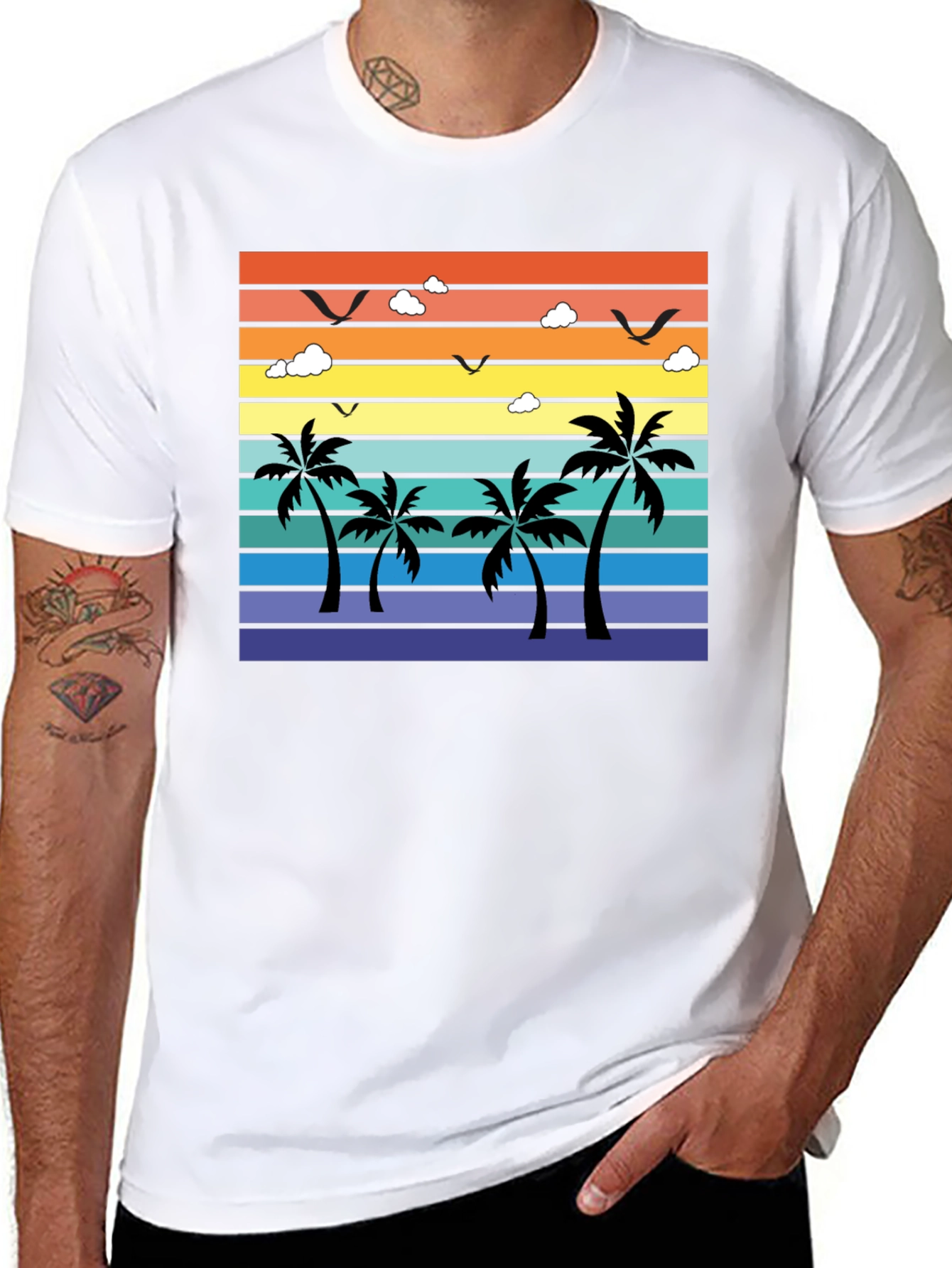 Tropical Sunset Palm Tree Graphic T-Shirt