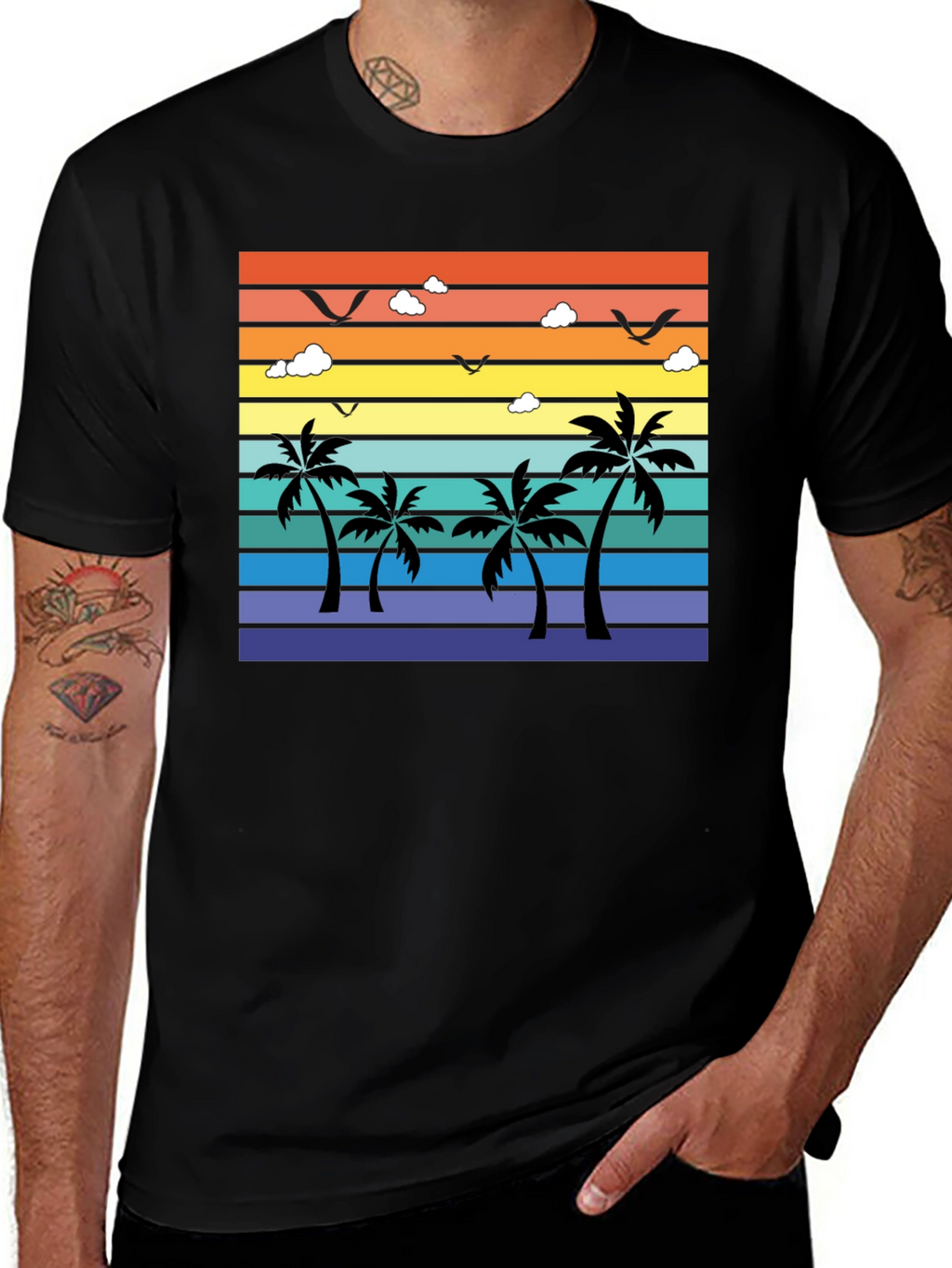Tropical Sunset Palm Tree Graphic T-Shirt