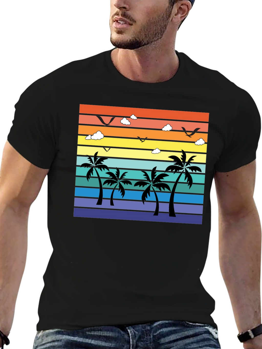 Tropical Sunset Palm Tree Graphic T-Shirt
