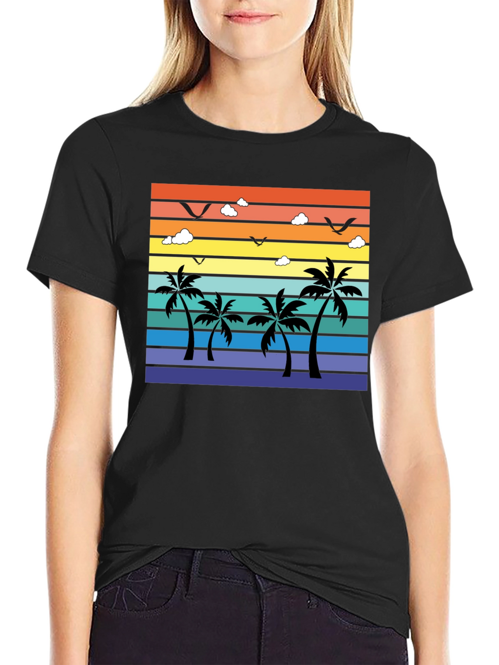 Tropical Sunset Palm Tree Graphic T-Shirt