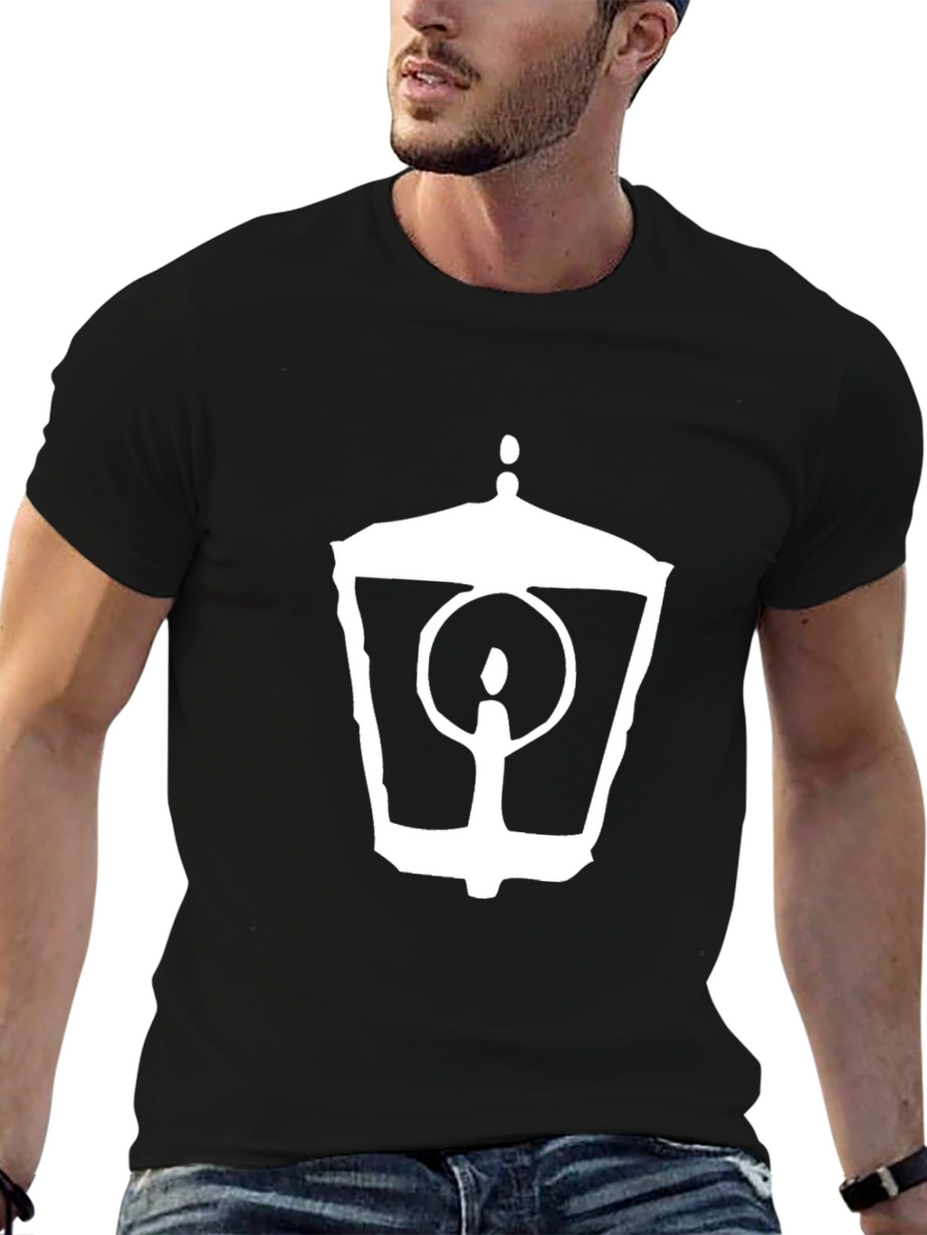 Mens Black Lantern Graphic Tee - Classic Style