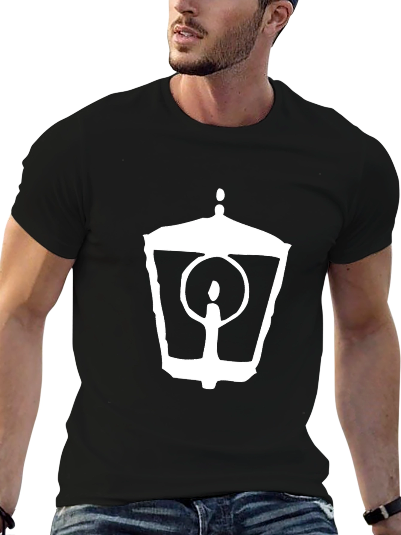 Mens Black Lantern Graphic Tee - Classic Style