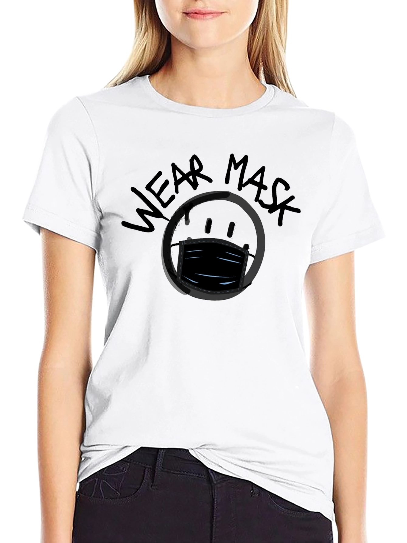 Wear Mask Graphic Black T-Shirt