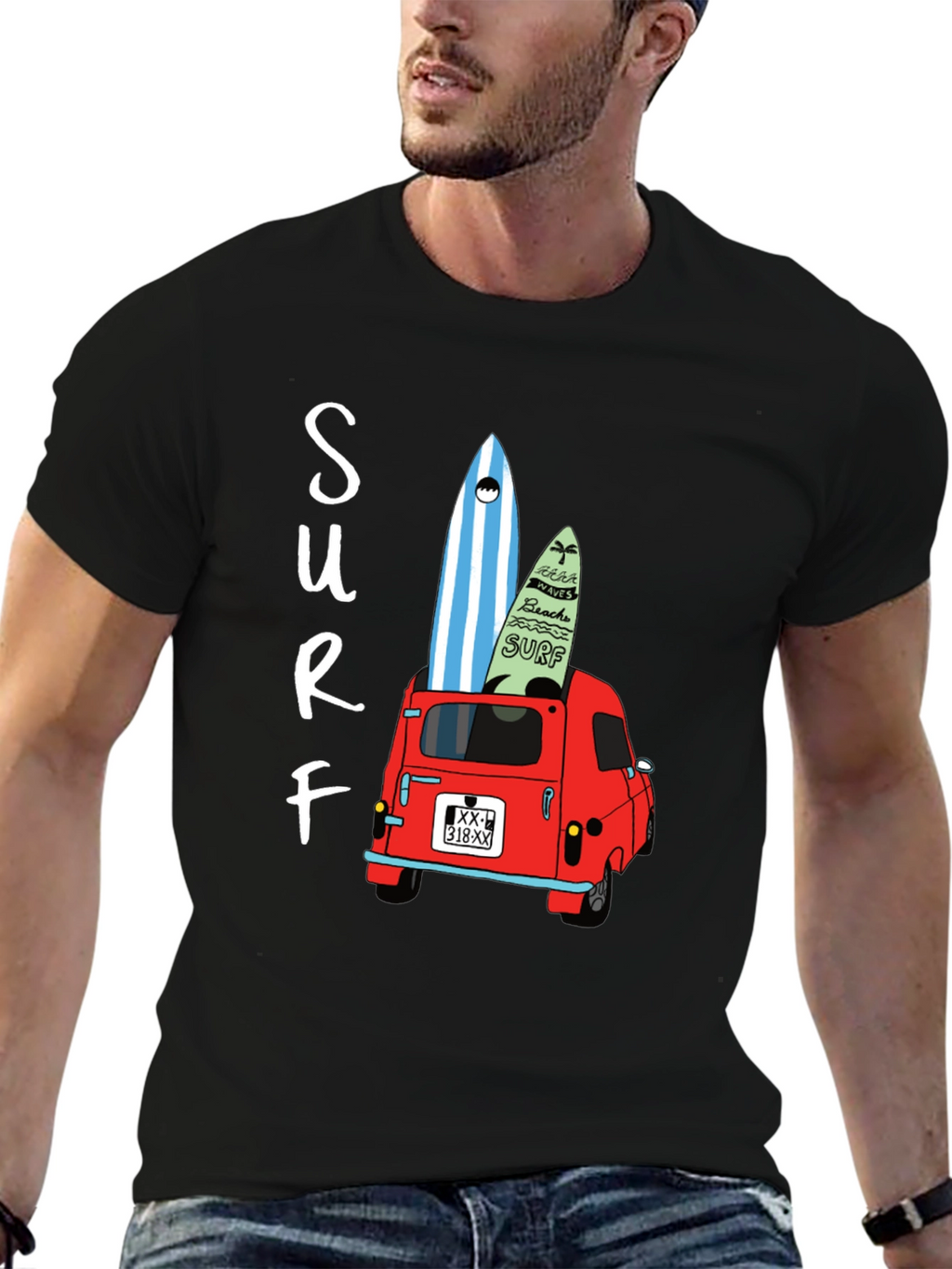 Surf Van Graphic Tee - Black Cotton T-Shirt