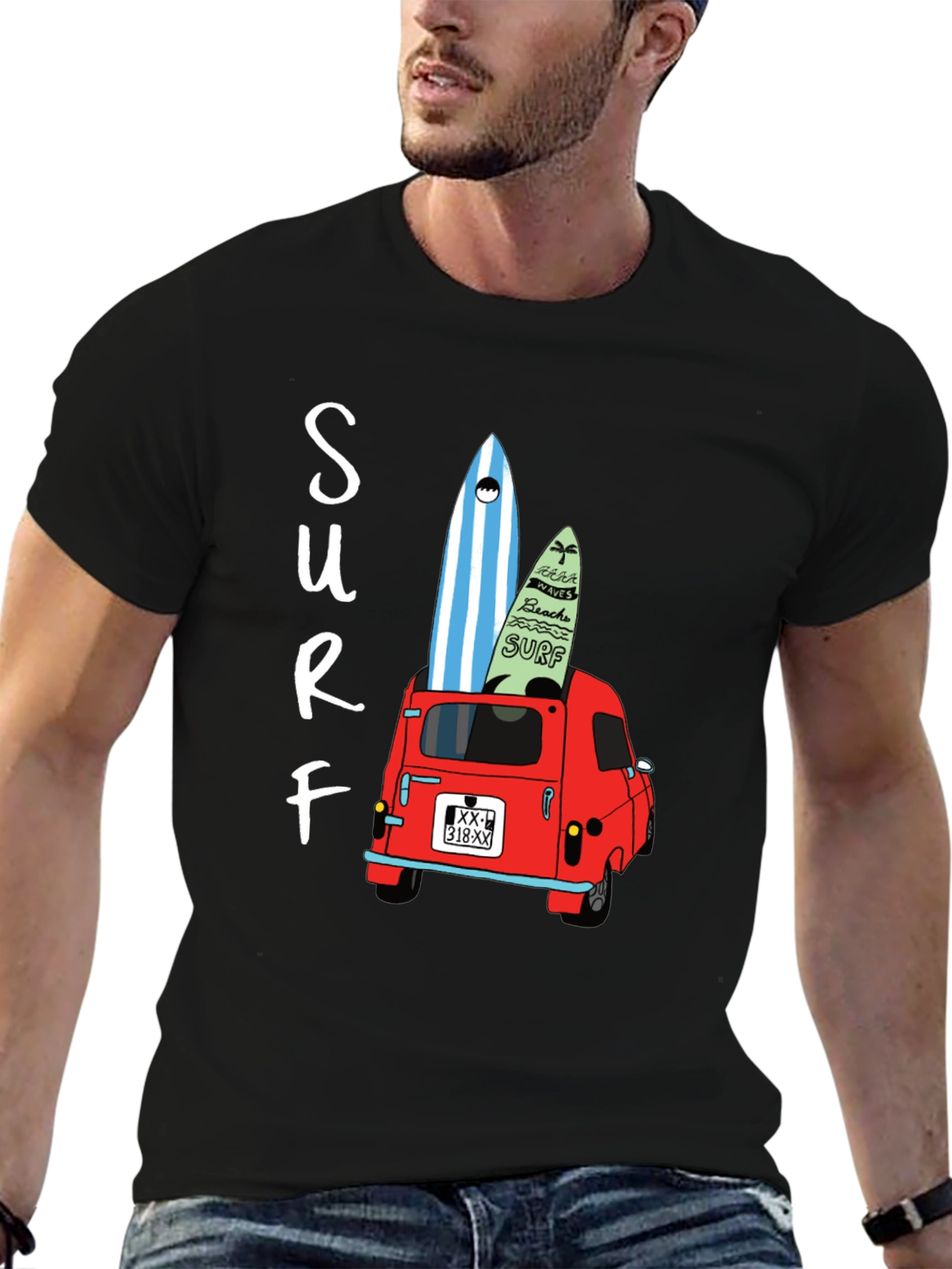 Surf Van Graphic Tee - Black Cotton T-Shirt