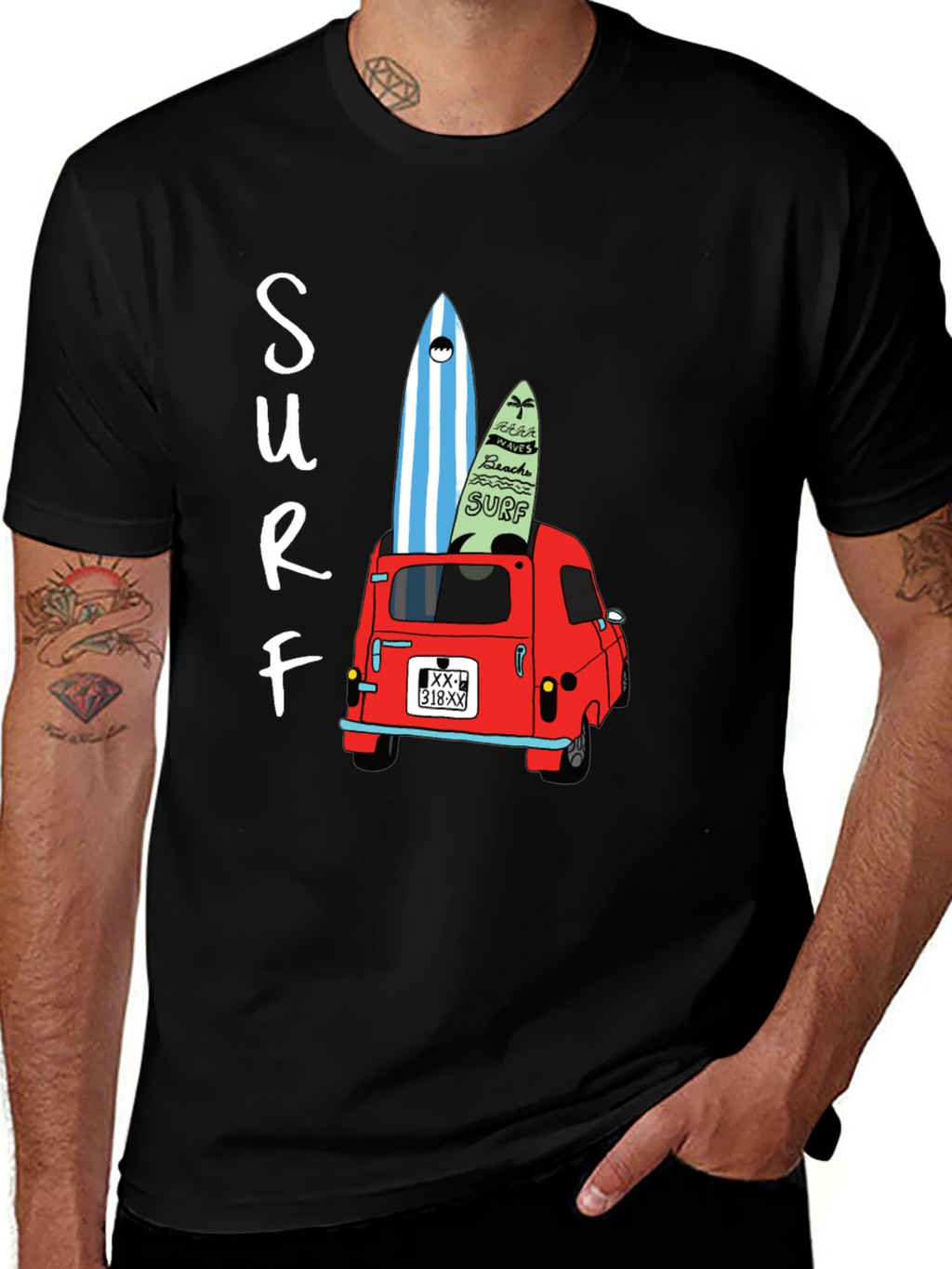 Surf Van Graphic Tee - Black Cotton T-Shirt