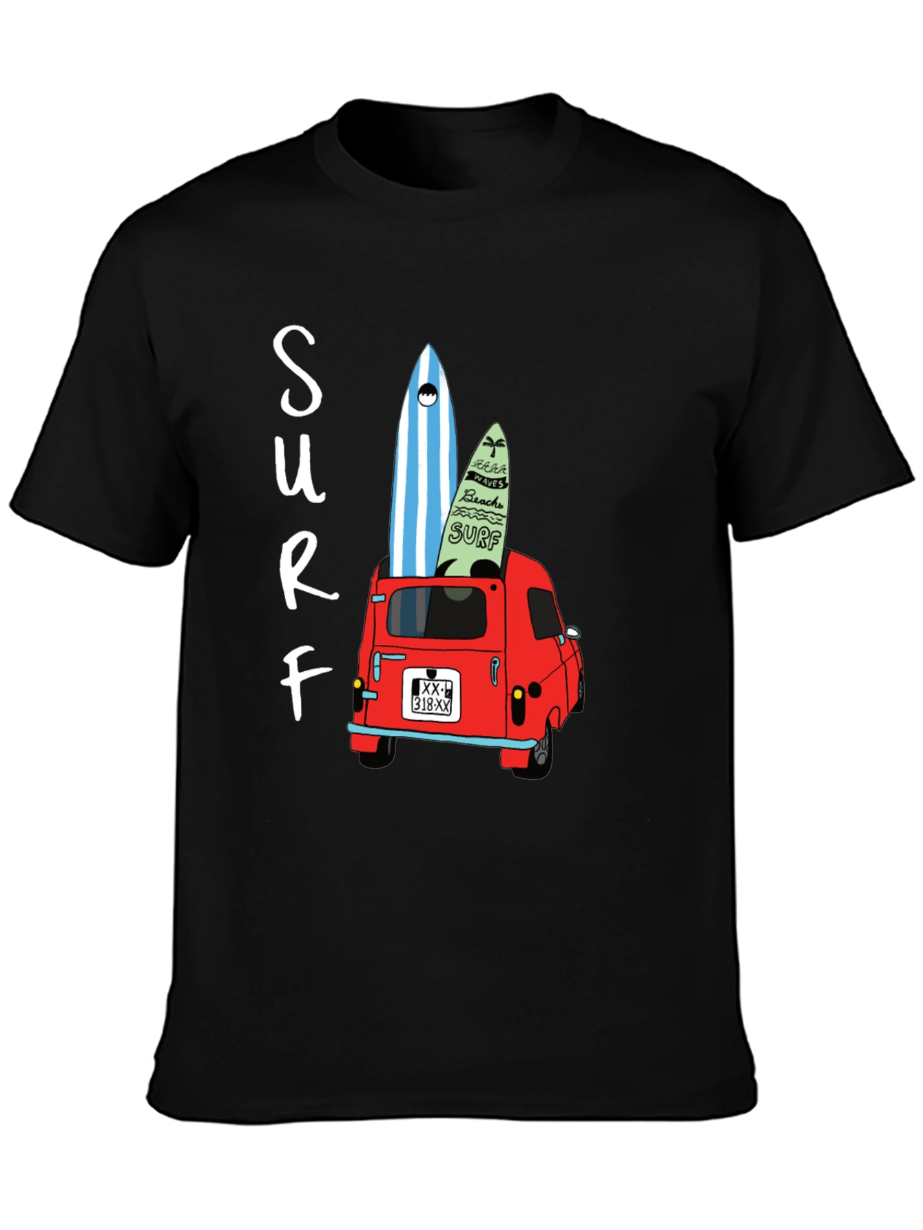 Surf Van Graphic Tee - Black Cotton T-Shirt
