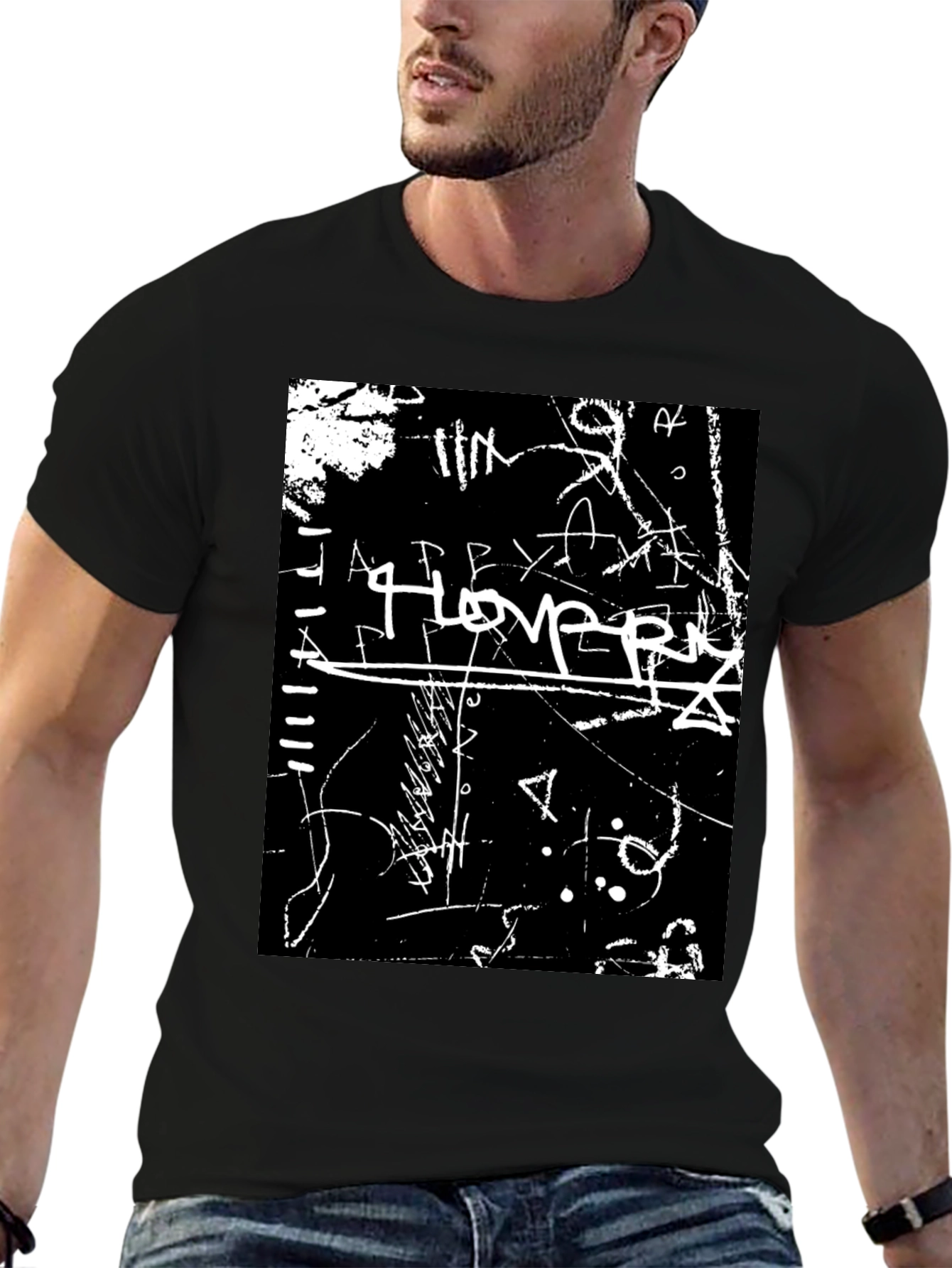 Abstract Graffiti Graphic Tee - Black