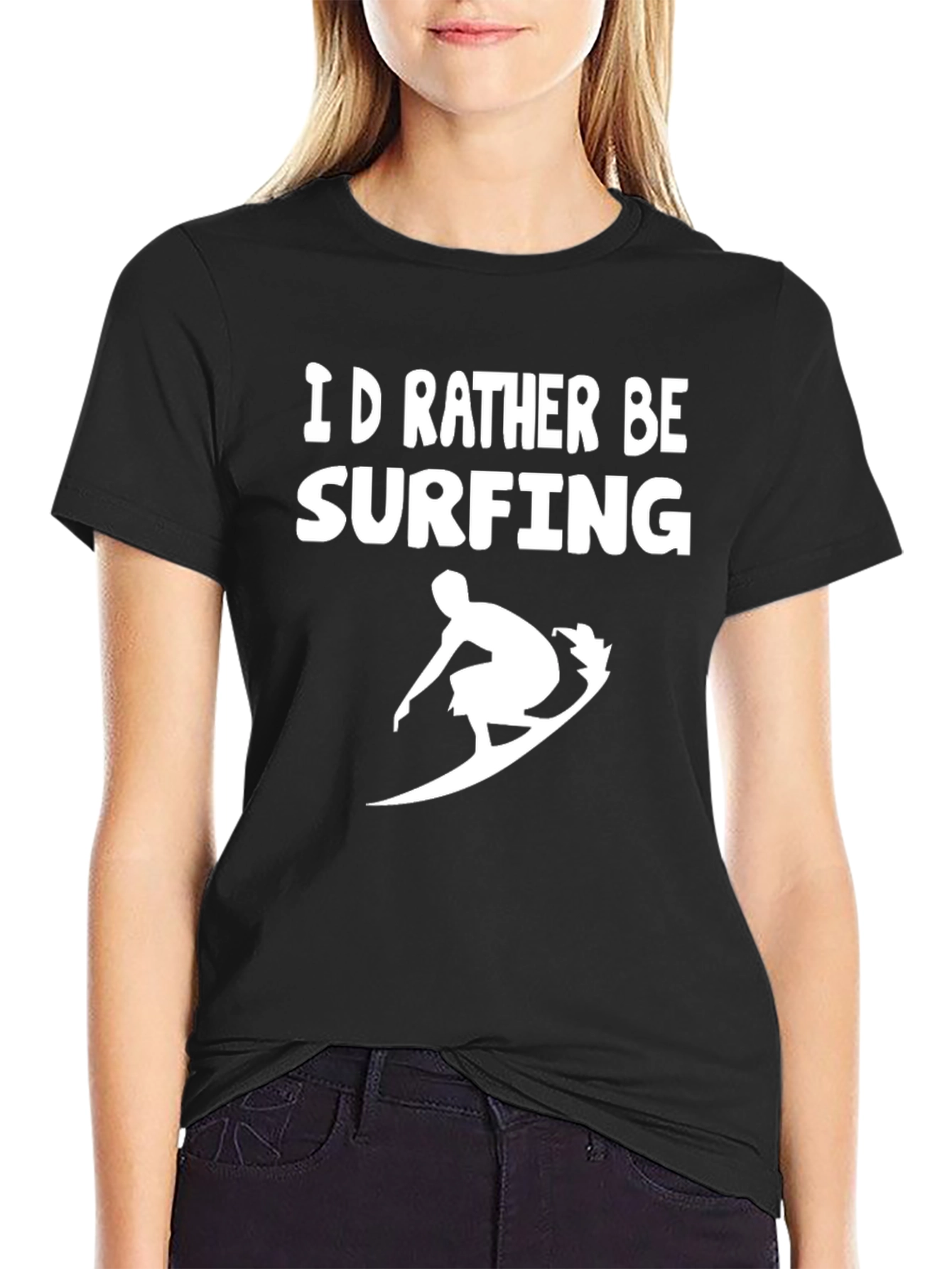 Id Rather Be Surfing Black Graphic T-Shirt