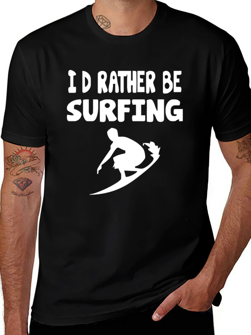 Id Rather Be Surfing Black Graphic T-Shirt