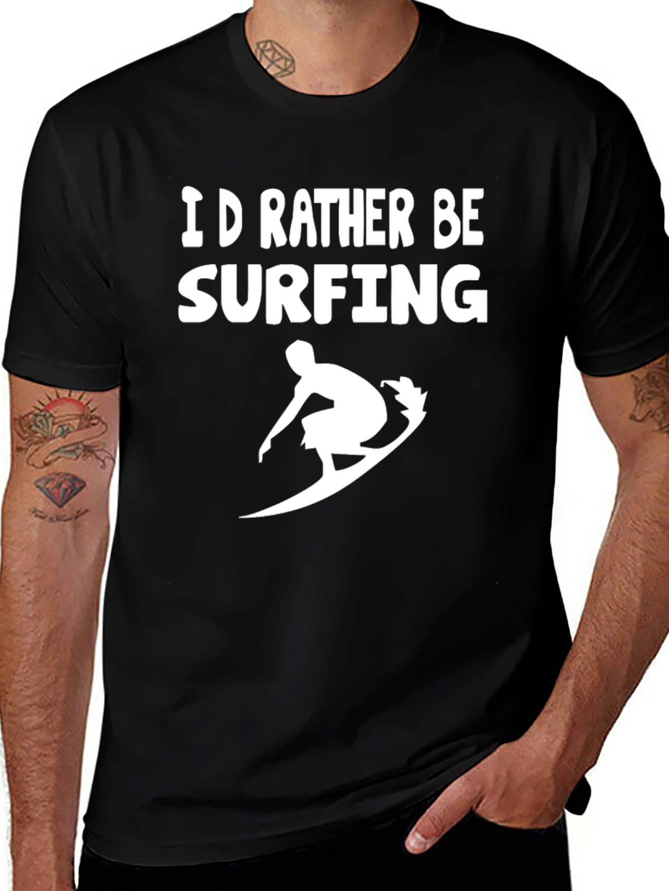 Id Rather Be Surfing Black Graphic T-Shirt