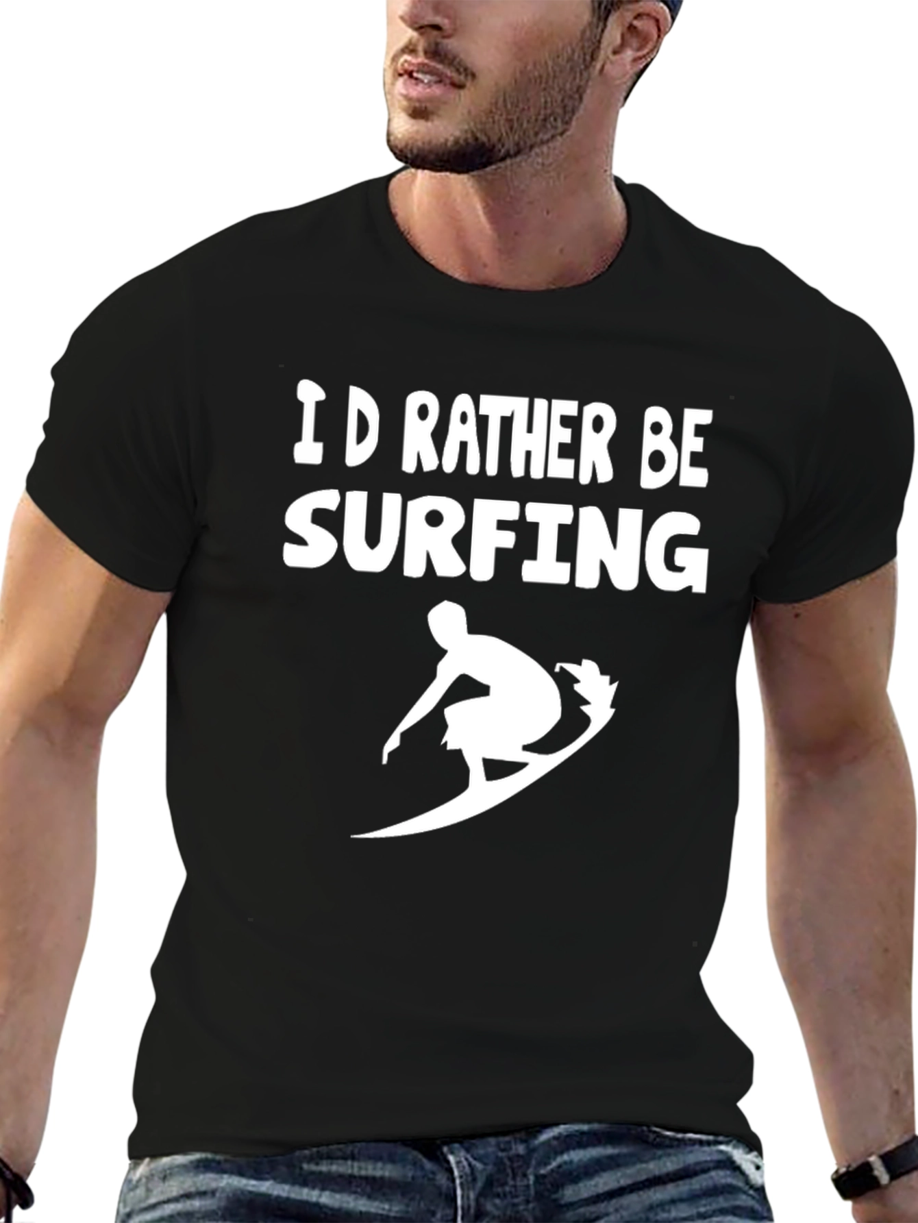 Id Rather Be Surfing Black Graphic T-Shirt