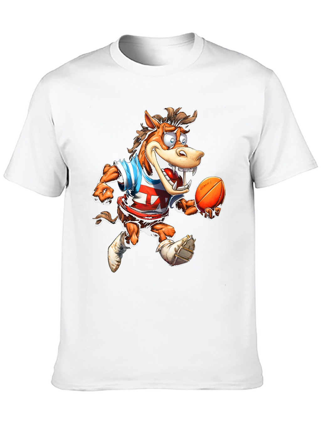 Cartoon Horse Football T-Shirt - Black Cotton Tee