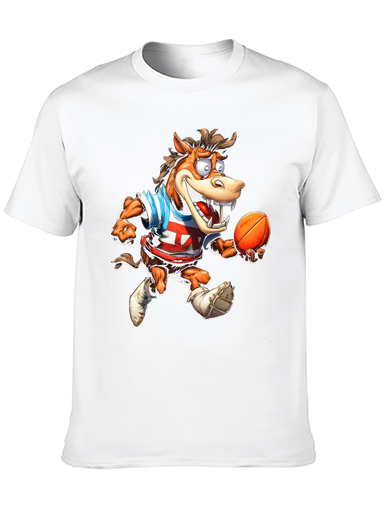 Cartoon Horse Football T-Shirt - Black Cotton Tee