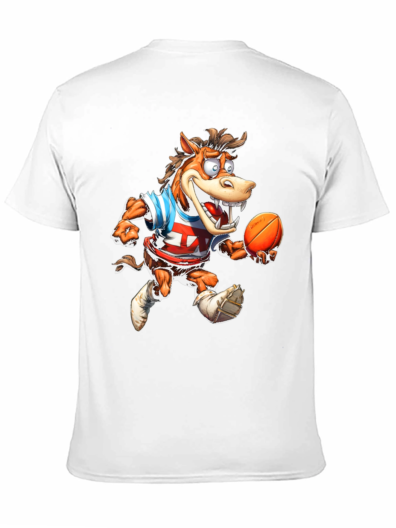 Cartoon Horse Football T-Shirt - Black Cotton Tee