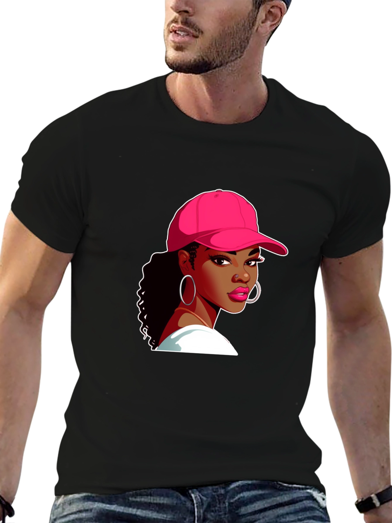 Black T-Shirt with Woman Graphic