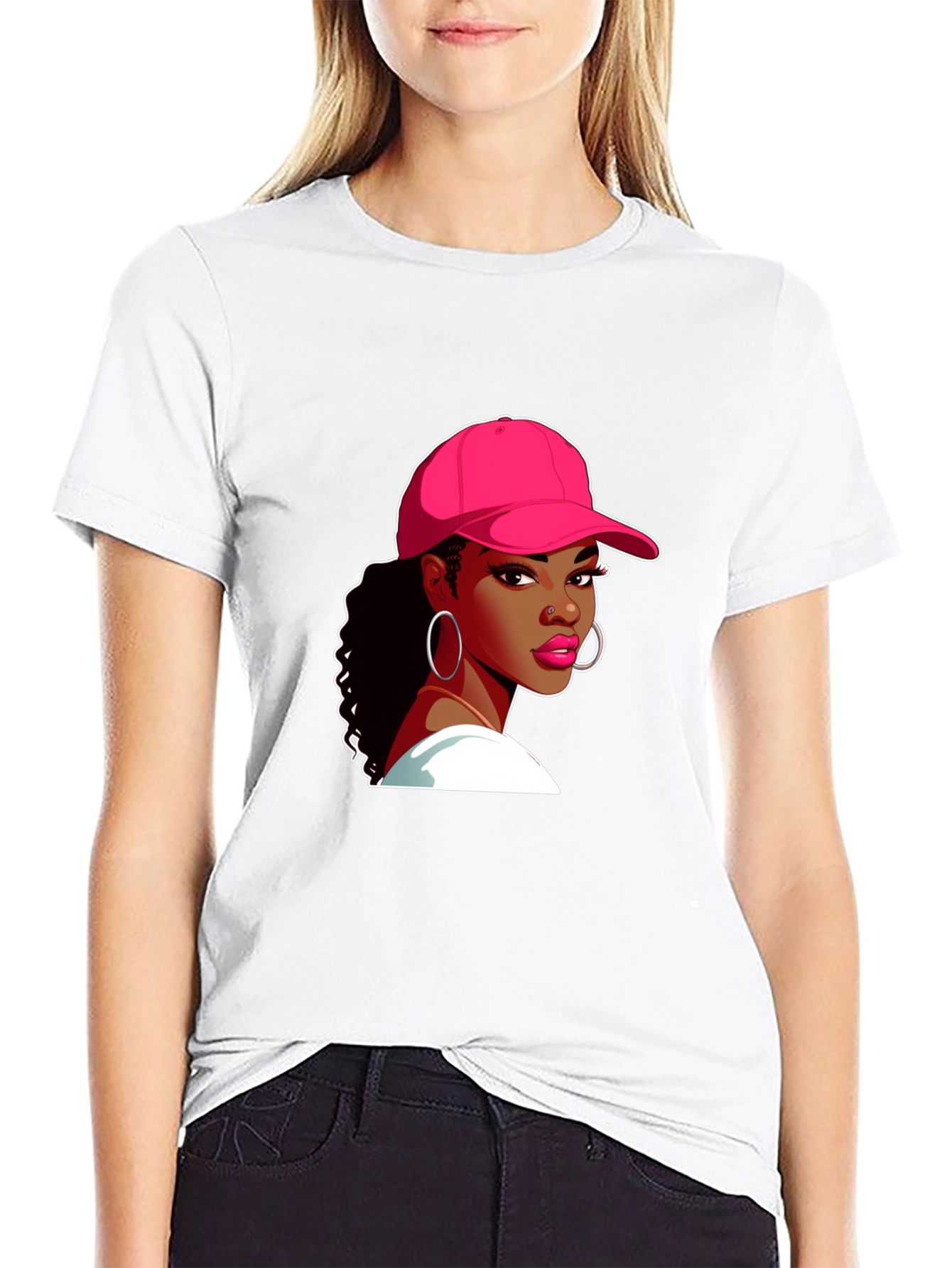 Black T-Shirt with Woman Graphic