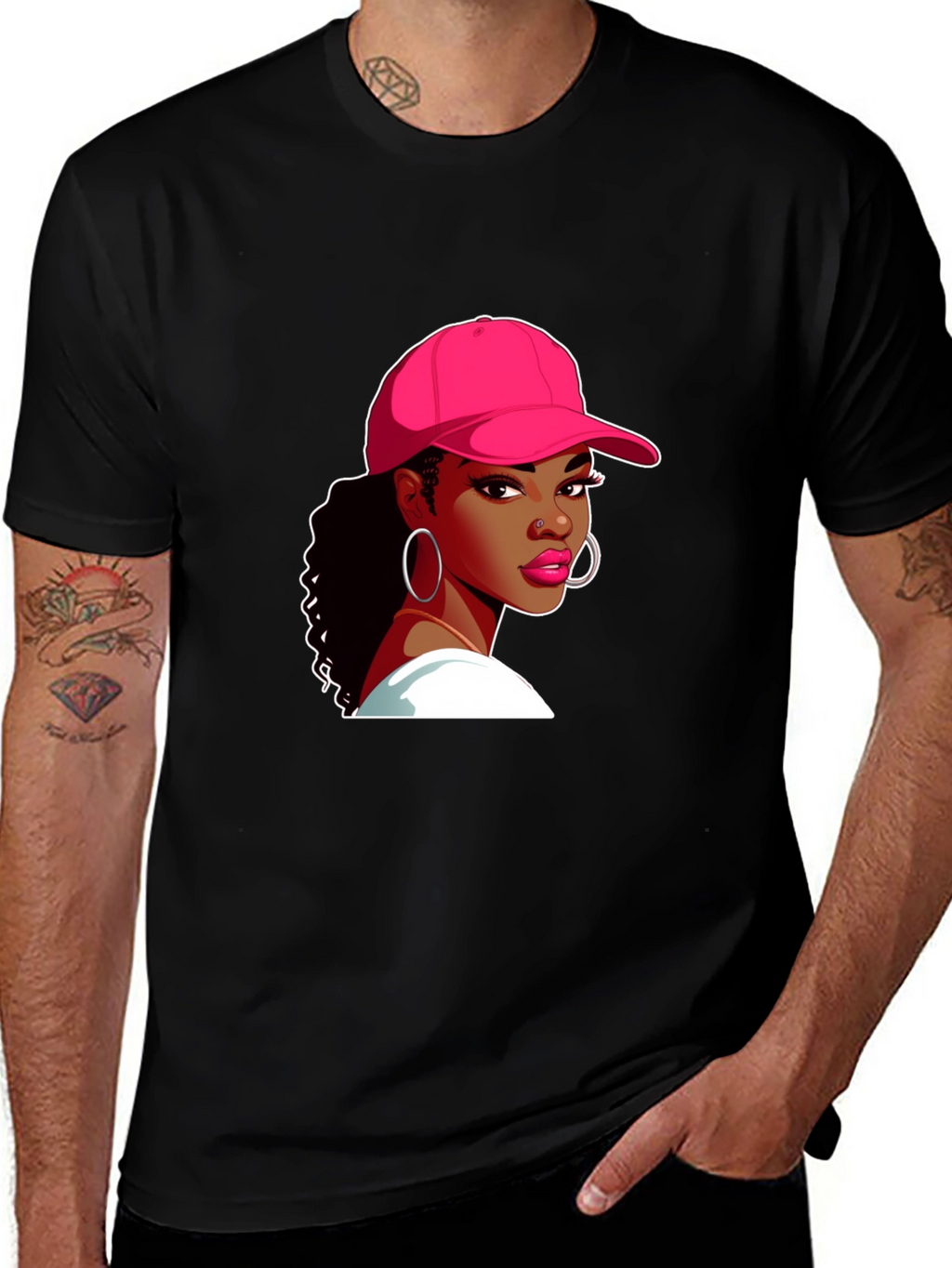 Black T-Shirt with Woman Graphic