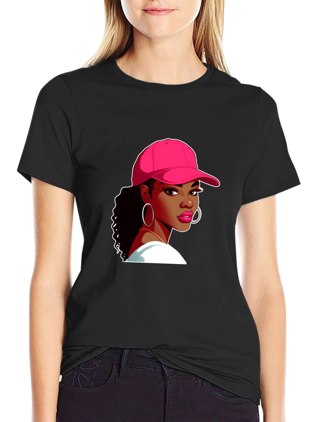 Black T-Shirt with Woman Graphic