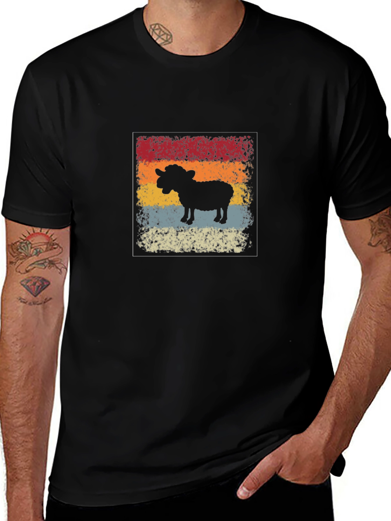 Retro Sheep Graphic Tee - Mens Black T-Shirt