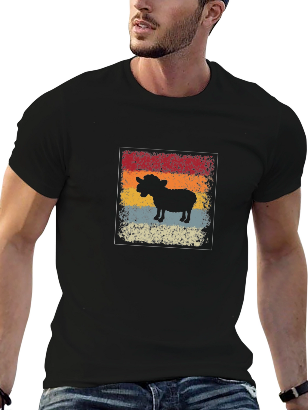 Retro Sheep Graphic Tee - Mens Black T-Shirt