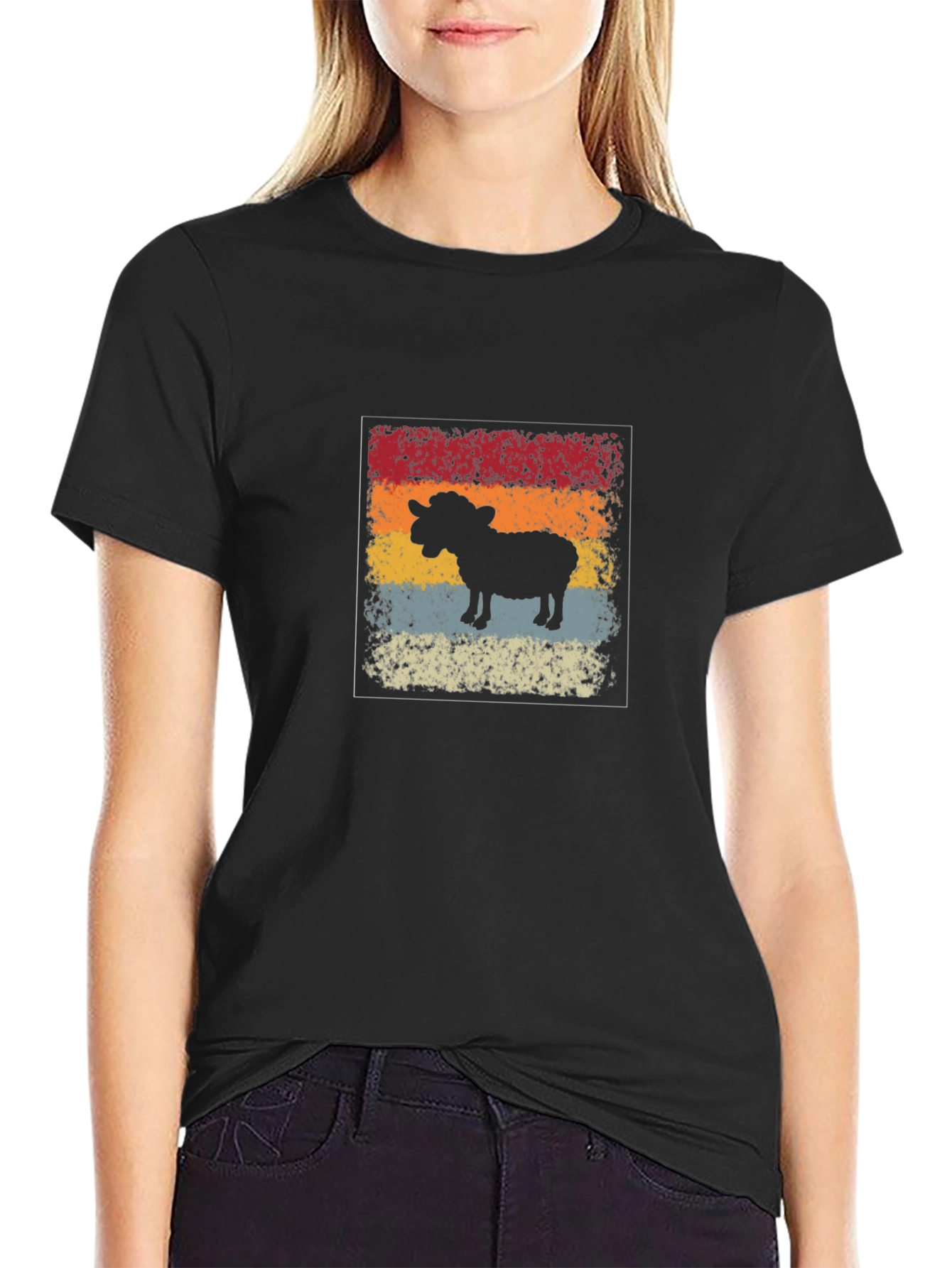Retro Sheep Graphic Tee - Mens Black T-Shirt