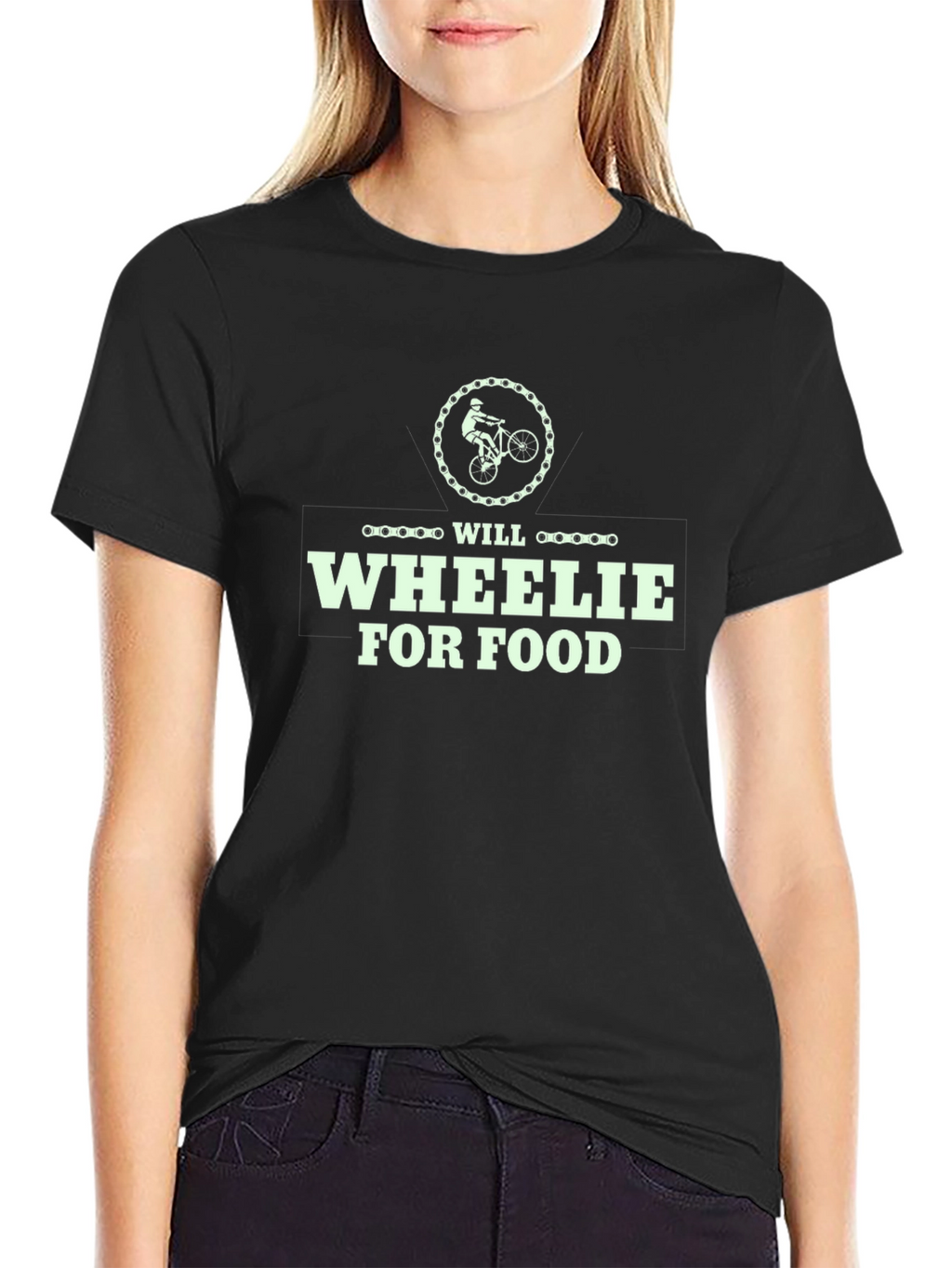 Will Wheelie For Food T-Shirt - Black Cotton