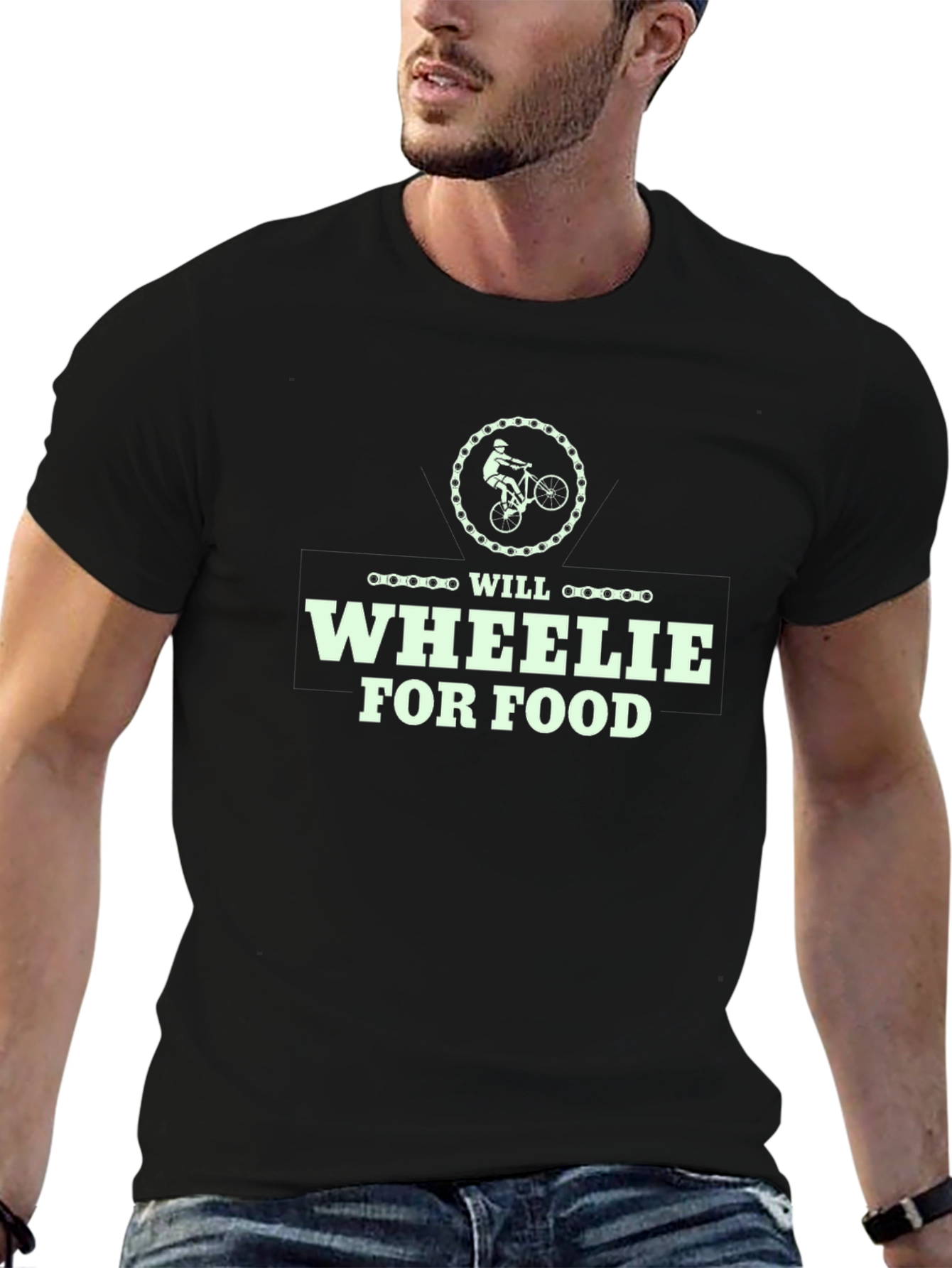 Will Wheelie For Food T-Shirt - Black Cotton