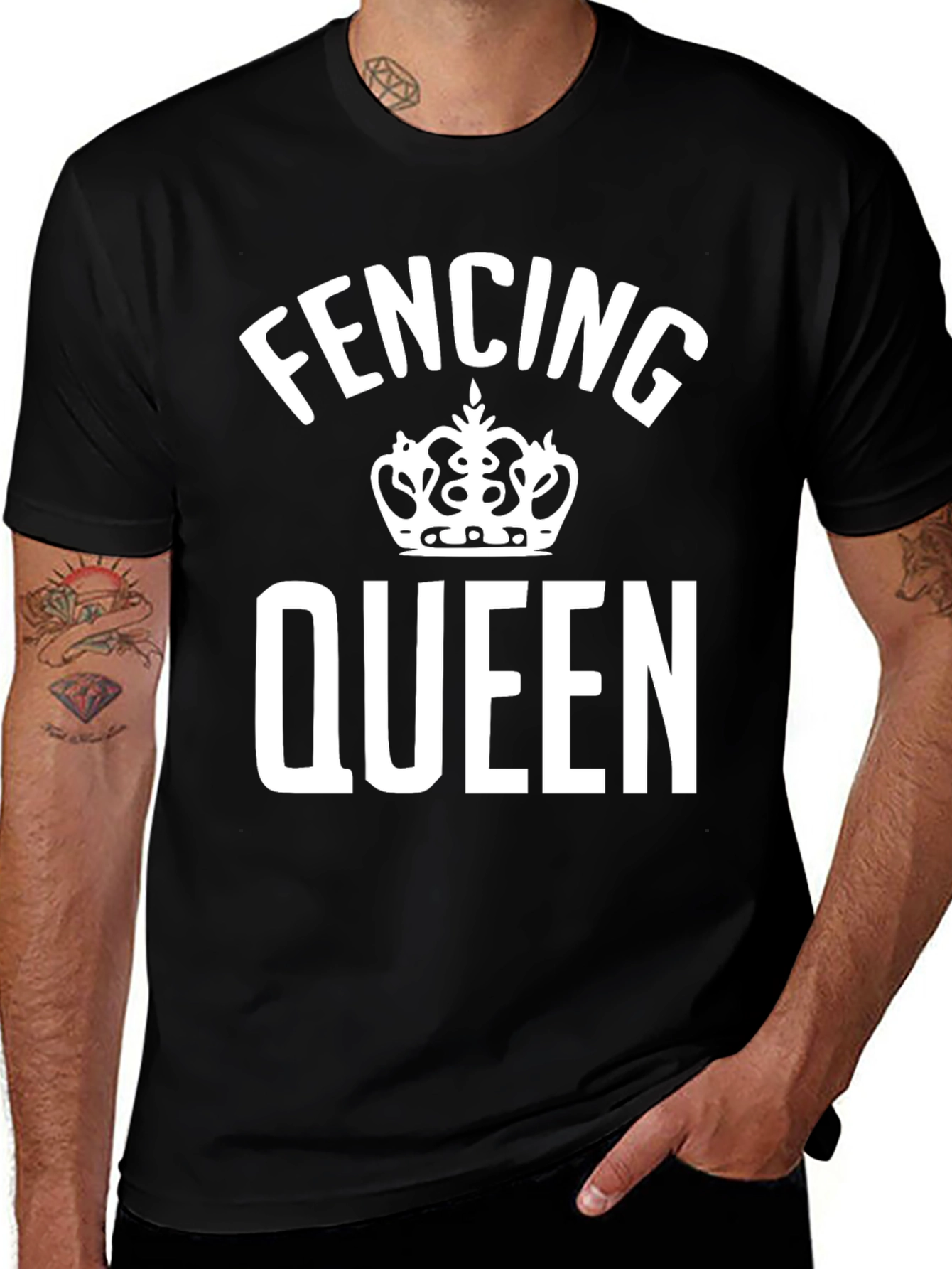 Fencing Queen T-Shirt - Black Cotton Tee with Crown Design