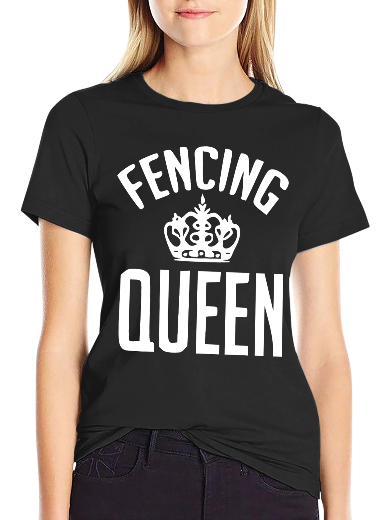 Fencing Queen T-Shirt - Black Cotton Tee with Crown Design