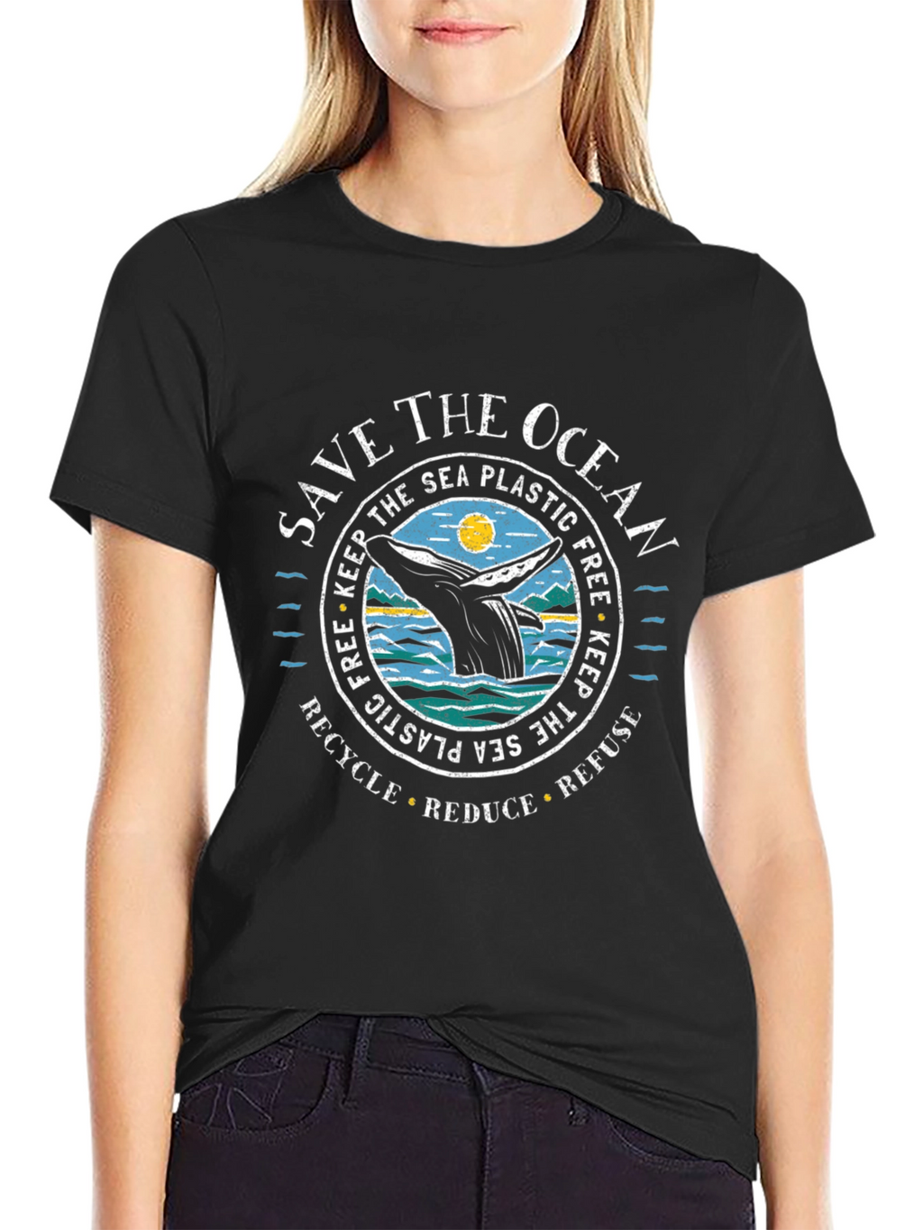 Save the Ocean Graphic Tee - Black Cotton Blend