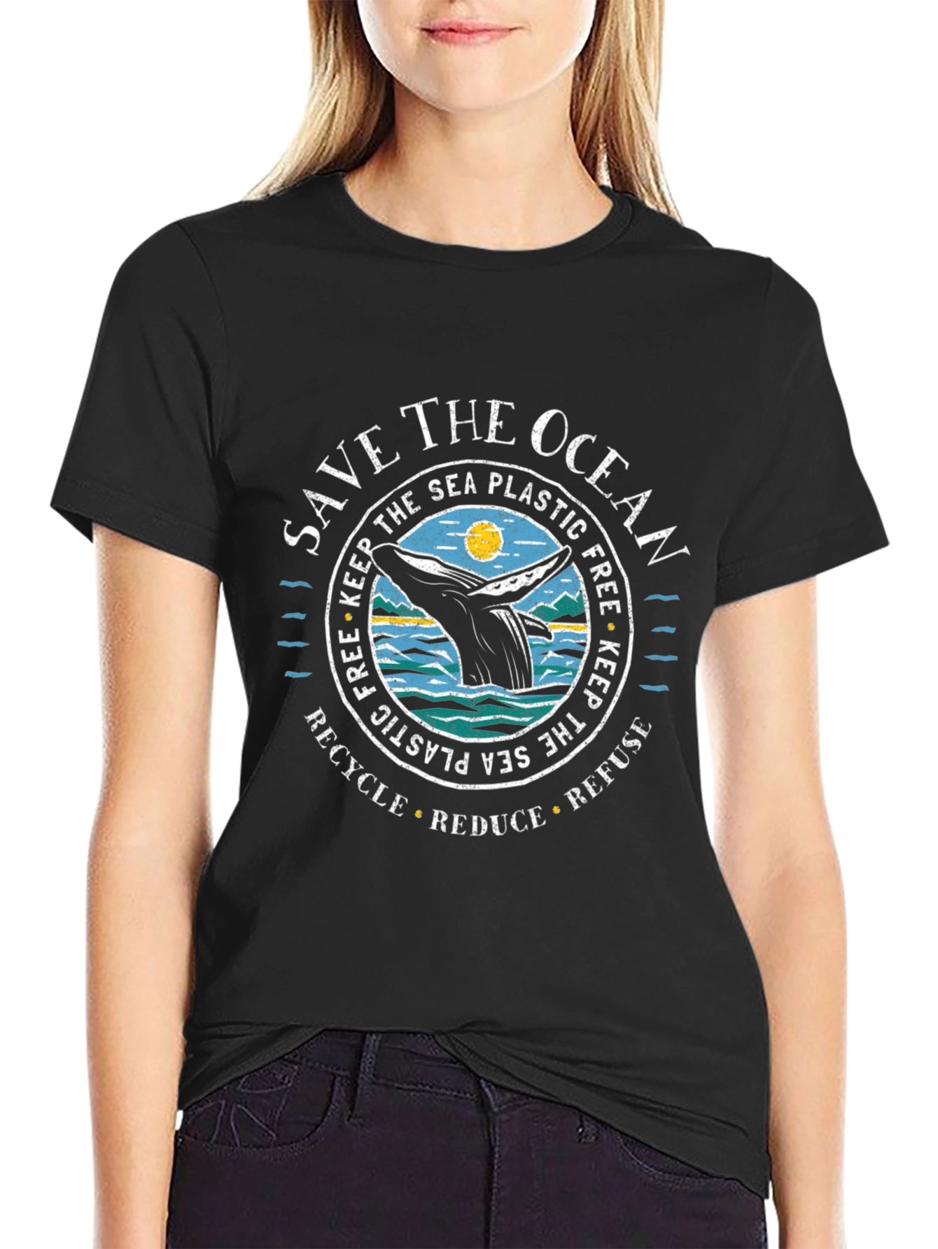 Save the Ocean Graphic Tee - Black Cotton Blend