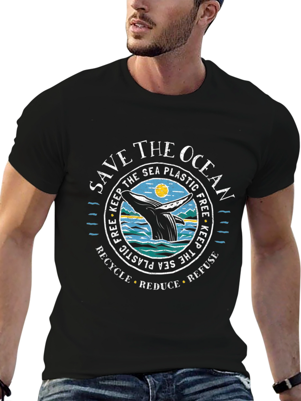 Save the Ocean Graphic Tee - Black Cotton Blend
