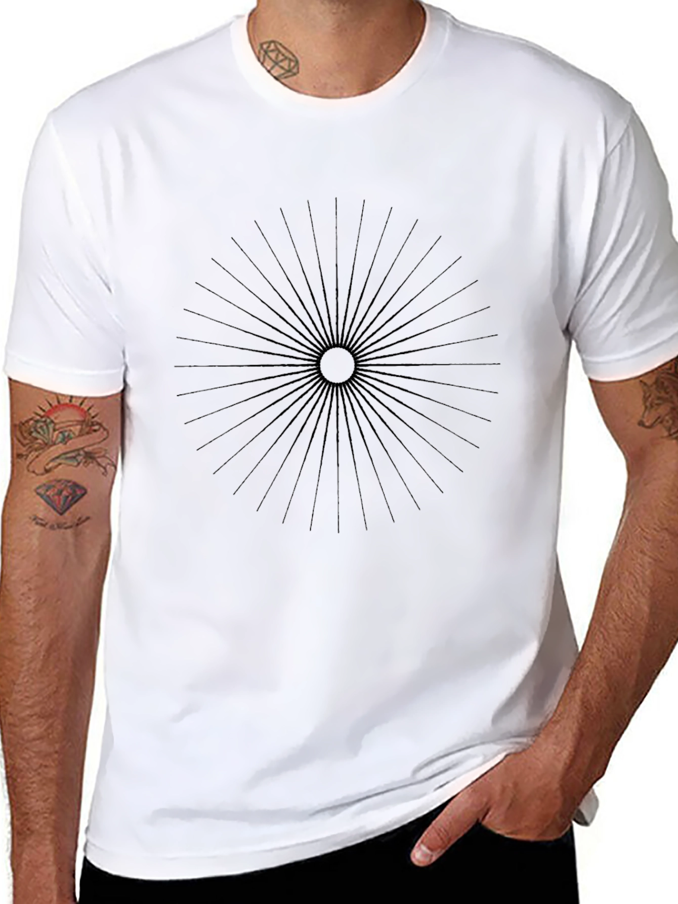 Abstract Circle Ray Graphic Black Tee