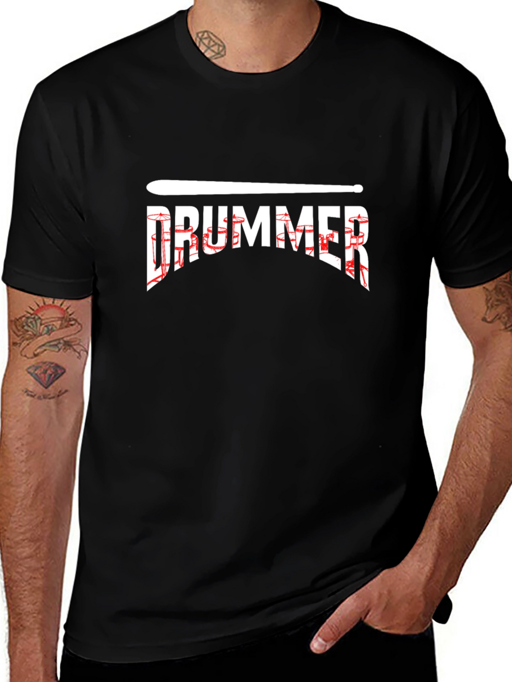 Drummer Graphic Tee - Black Cotton T-Shirt