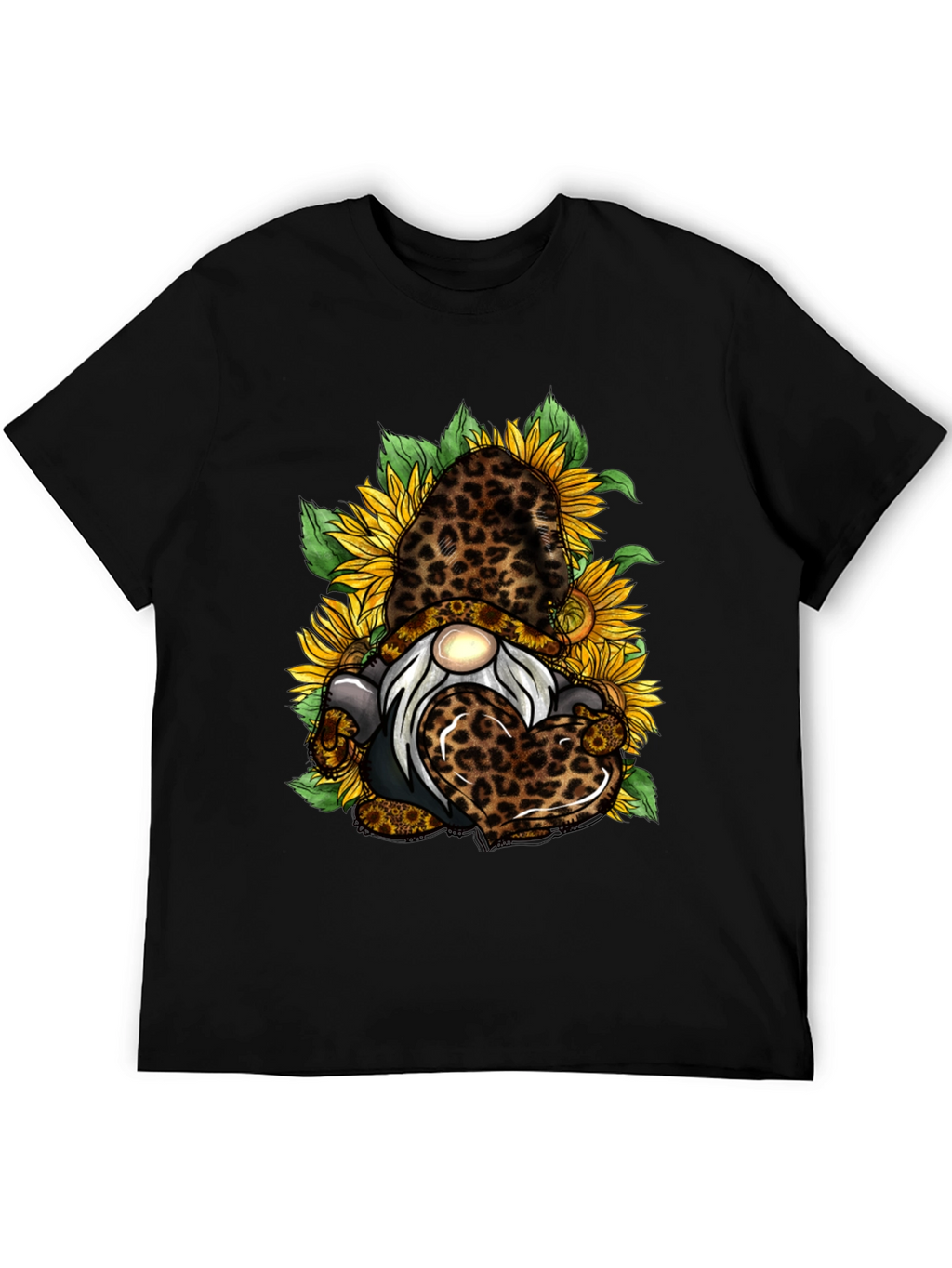 Leopard Sunflower Gnome Graphic T-Shirt