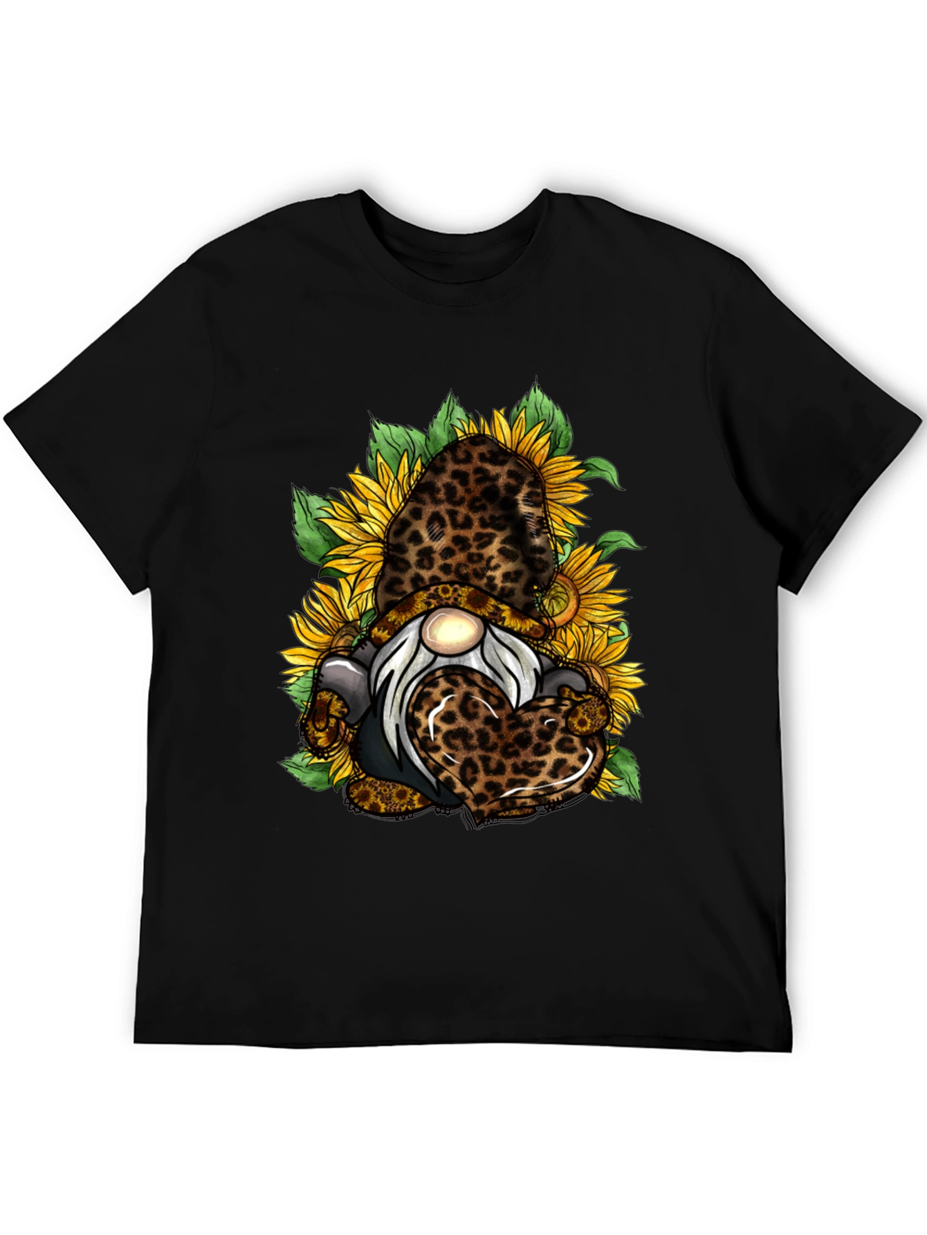 Leopard Sunflower Gnome Graphic T-Shirt