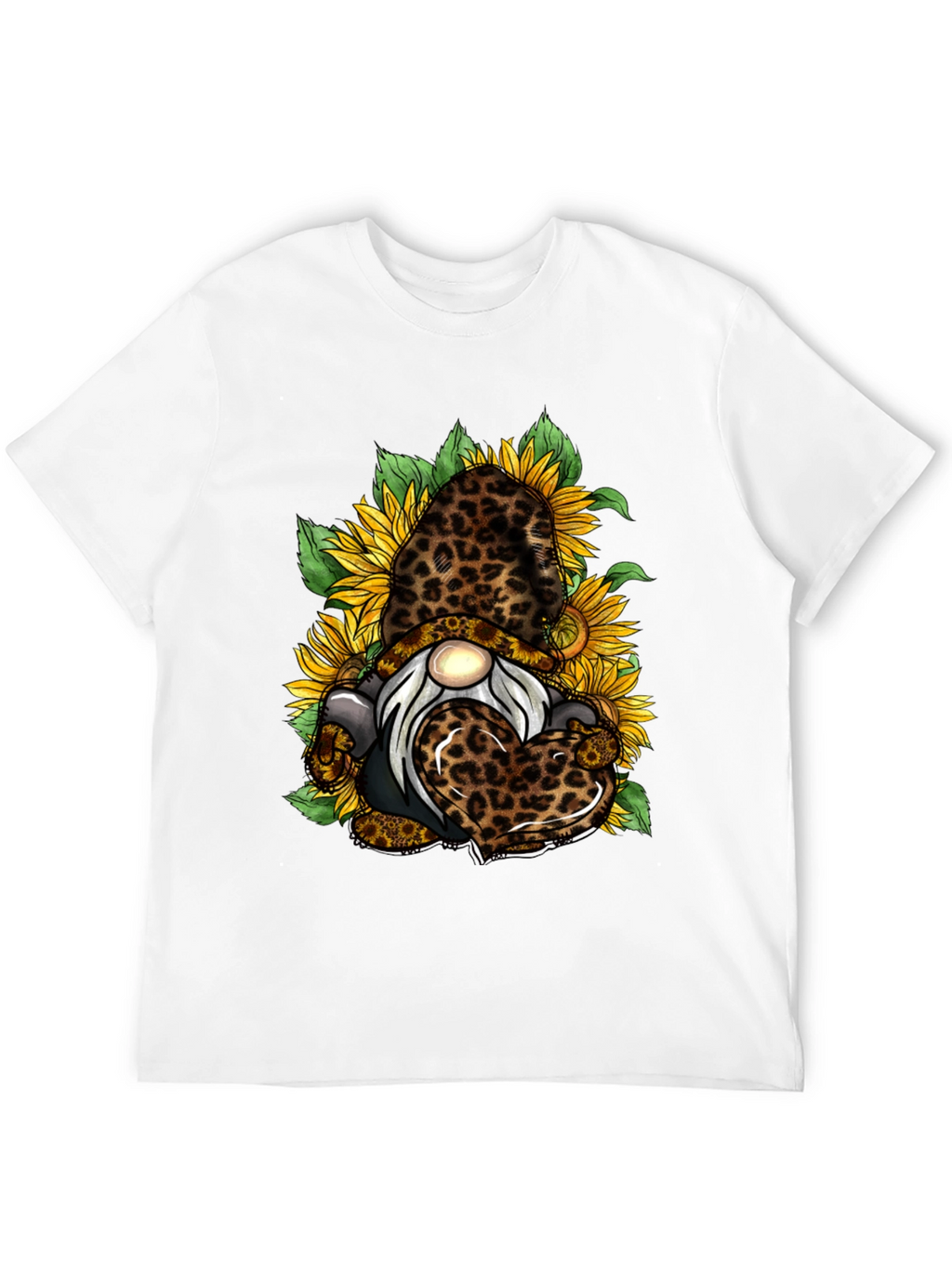 Leopard Sunflower Gnome Graphic T-Shirt