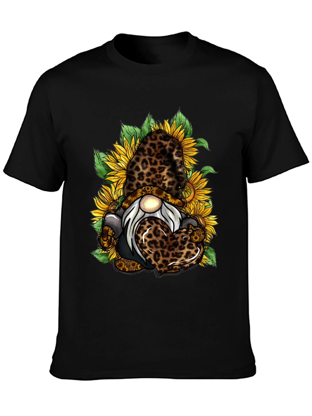 Leopard Sunflower Gnome Graphic T-Shirt