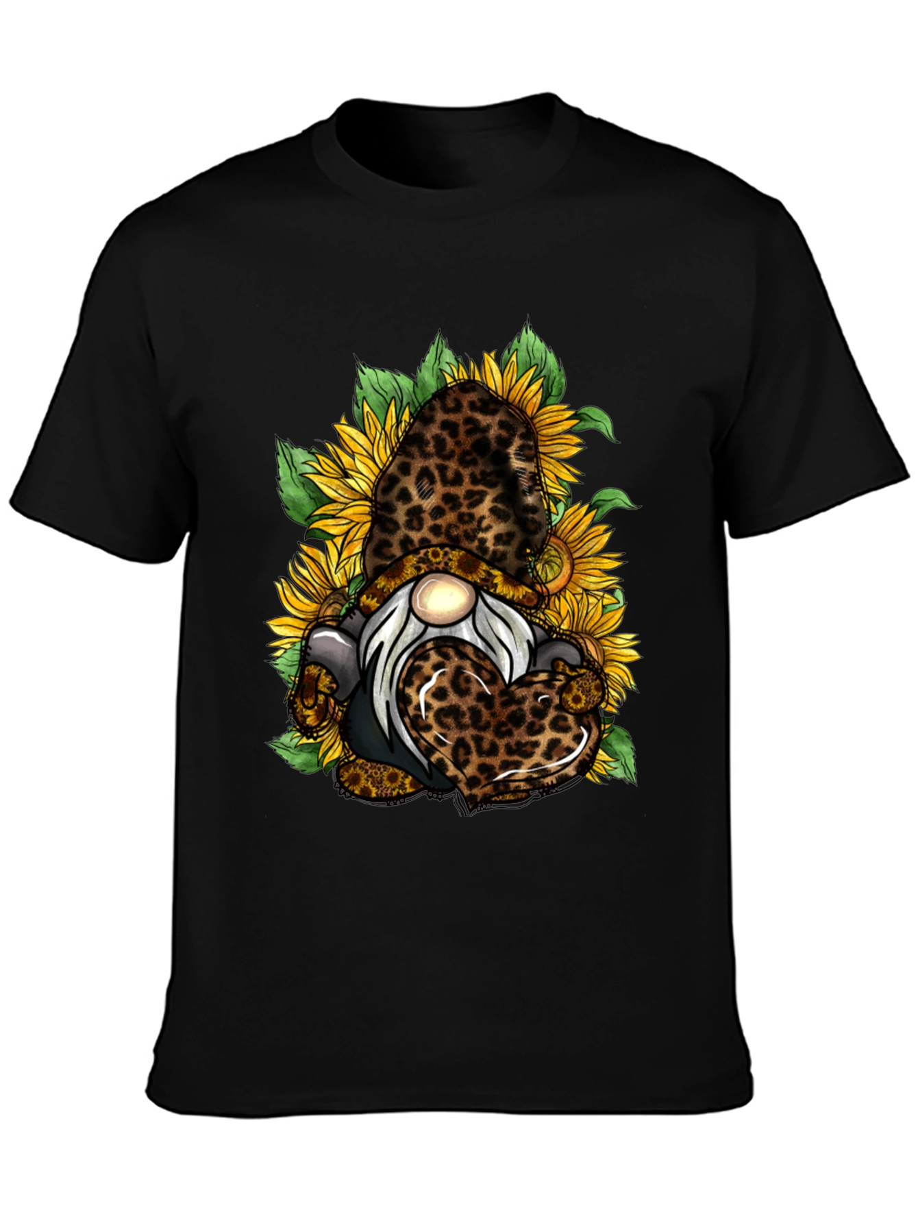 Leopard Sunflower Gnome Graphic T-Shirt