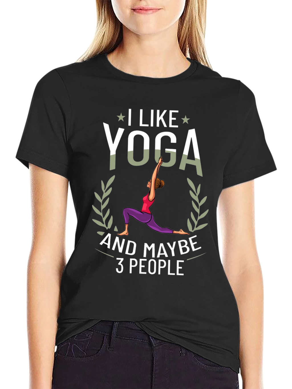 I Like Yoga and Maybe 3 People Black T-Shirt