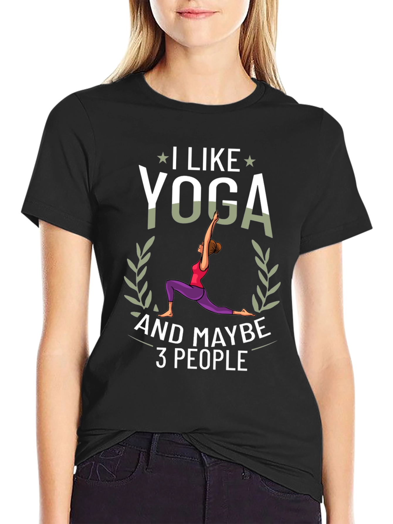 I Like Yoga and Maybe 3 People Black T-Shirt