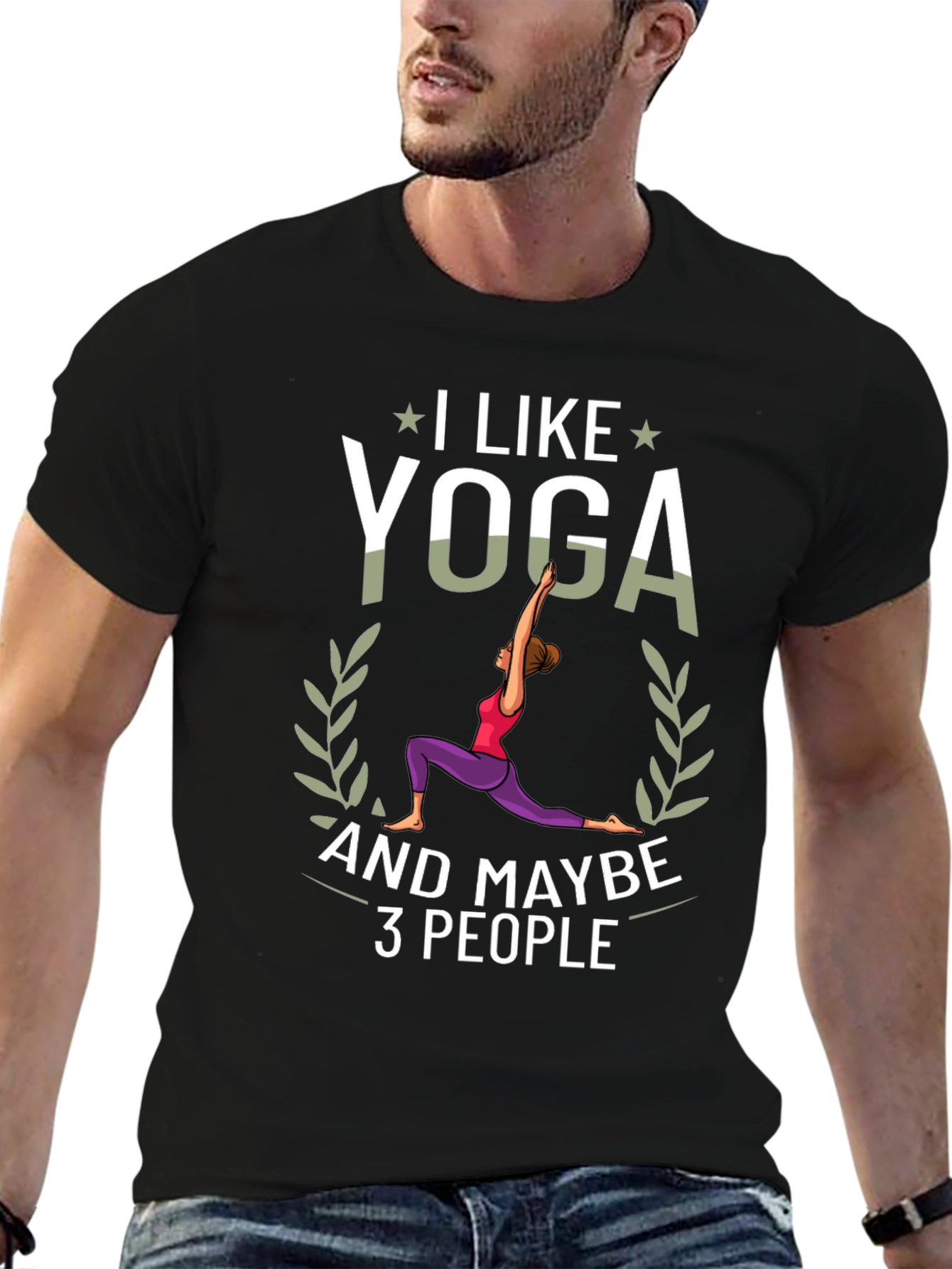 I Like Yoga and Maybe 3 People Black T-Shirt