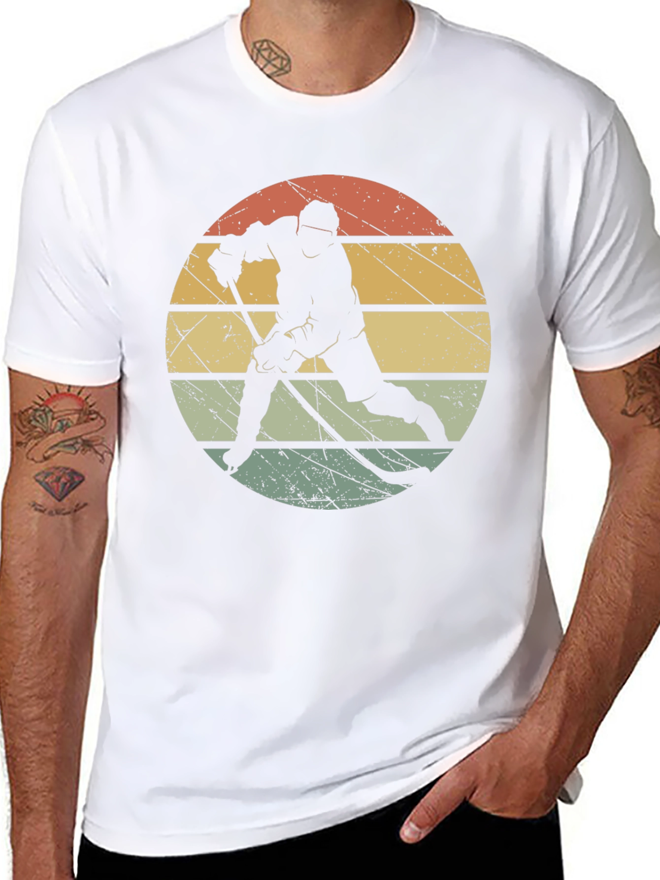 Retro Hockey Player Black T-Shirt